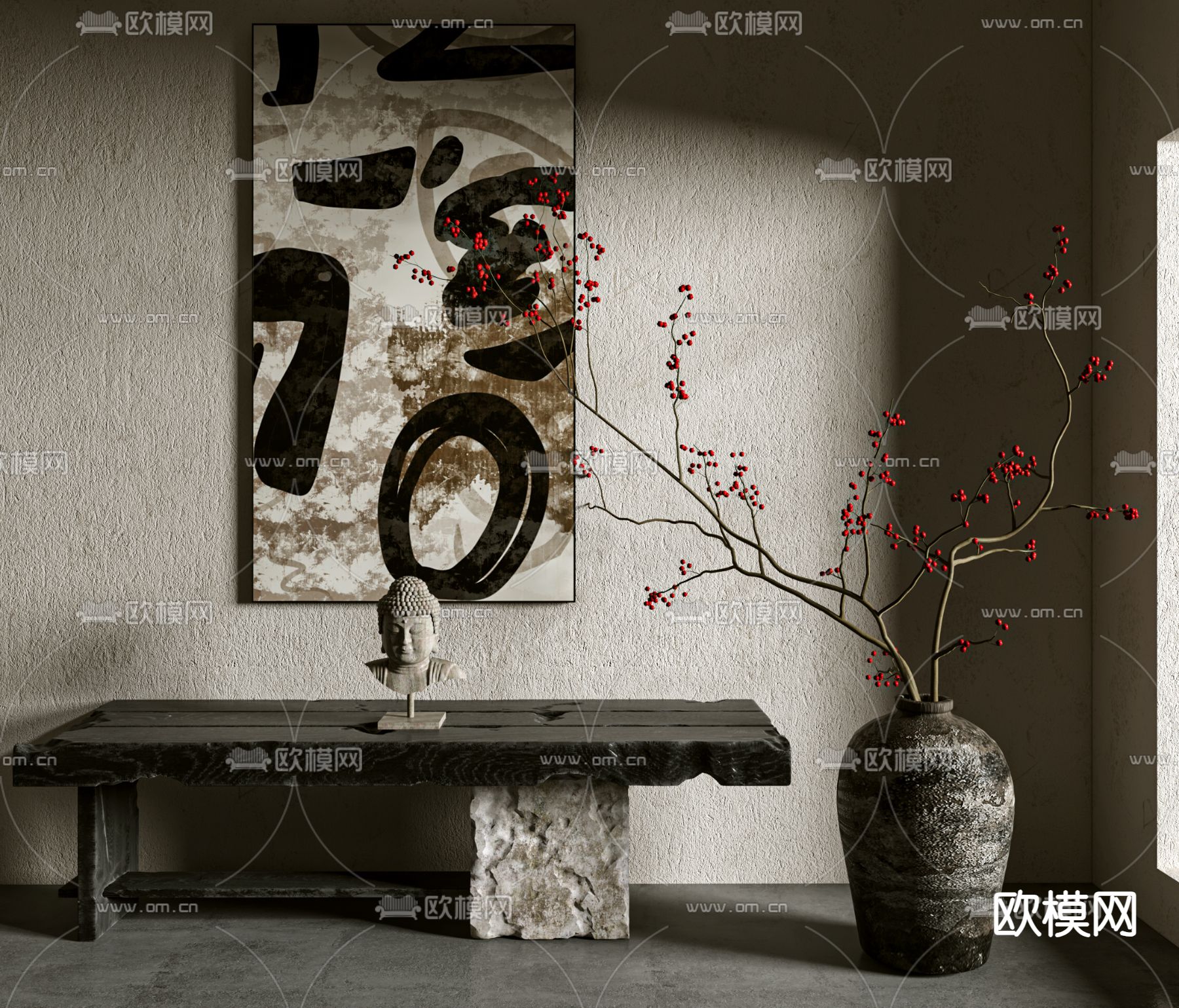 新中式装饰画su模型下载（渲染图2）