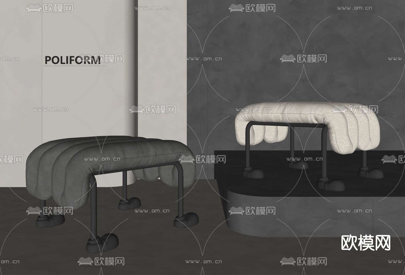 现代沙发凳 矮凳 凳子 圆凳su模型下载（渲染图2）