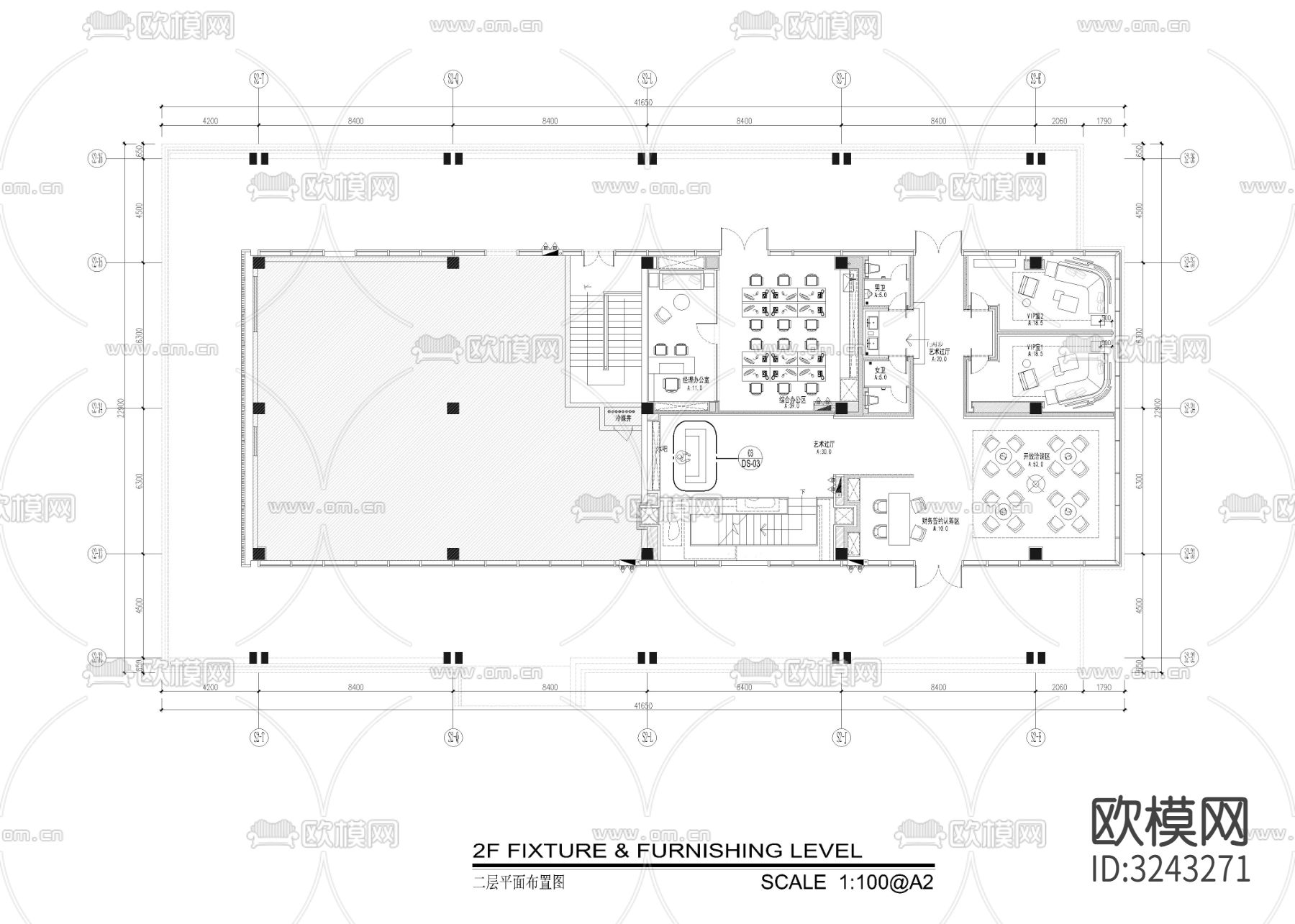 1060㎡售楼处cad平面图下载（渲染图2）