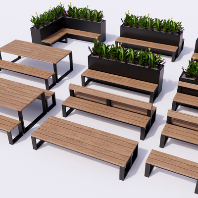  现代景观座椅 公园座椅 户外座椅su模型 