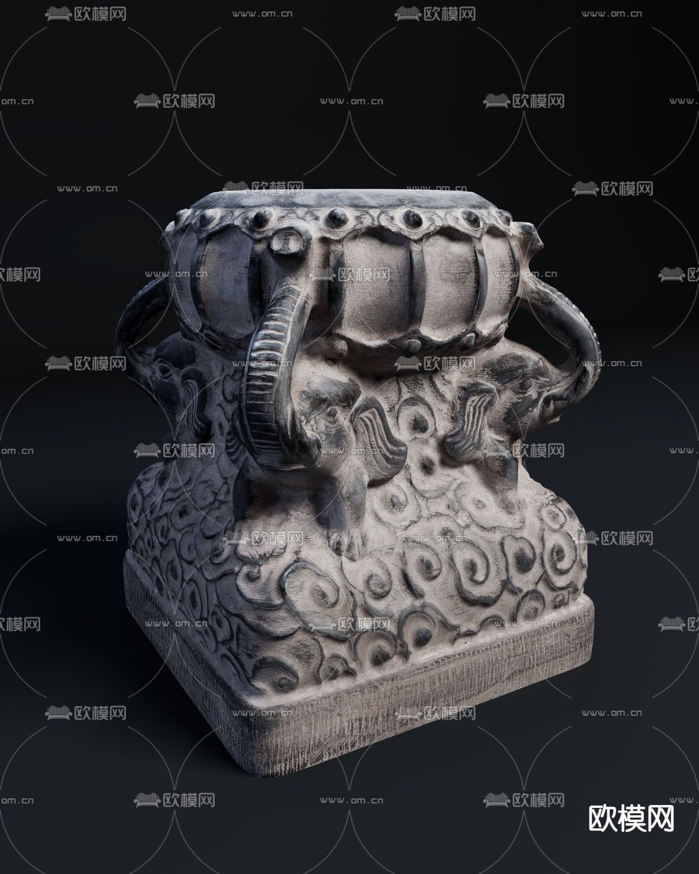 东南亚柱墩 青石墩3d模型下载（渲染图3）