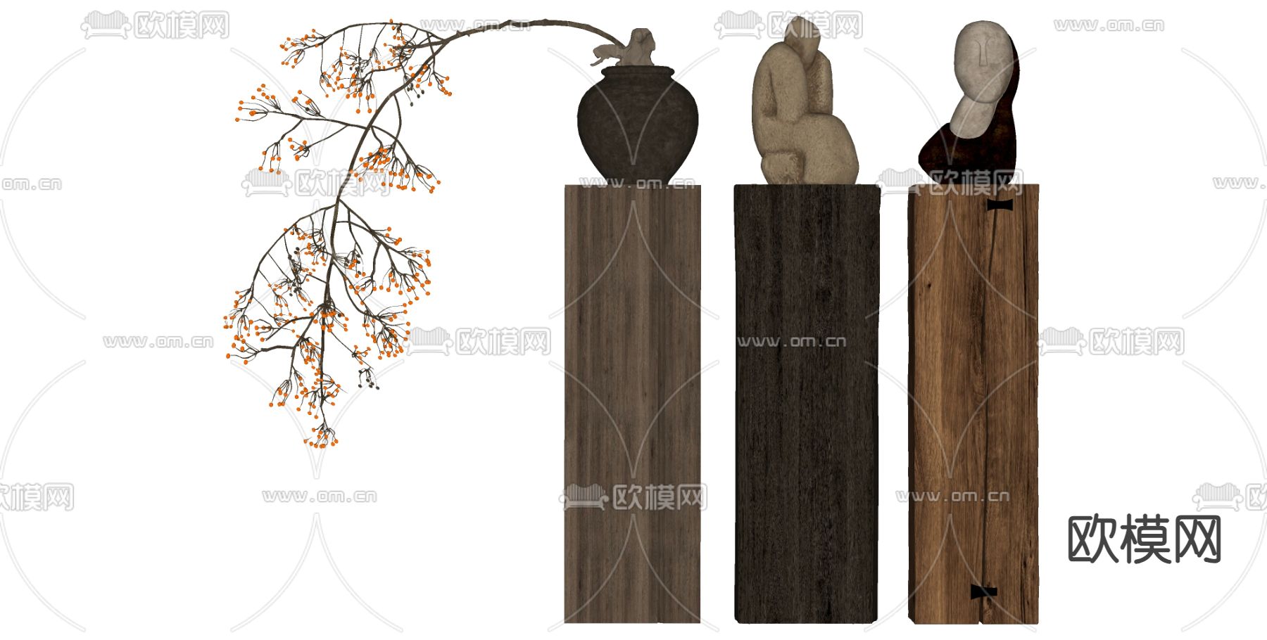 侘寂风抽象雕塑 摆件su模型下载（渲染图1）