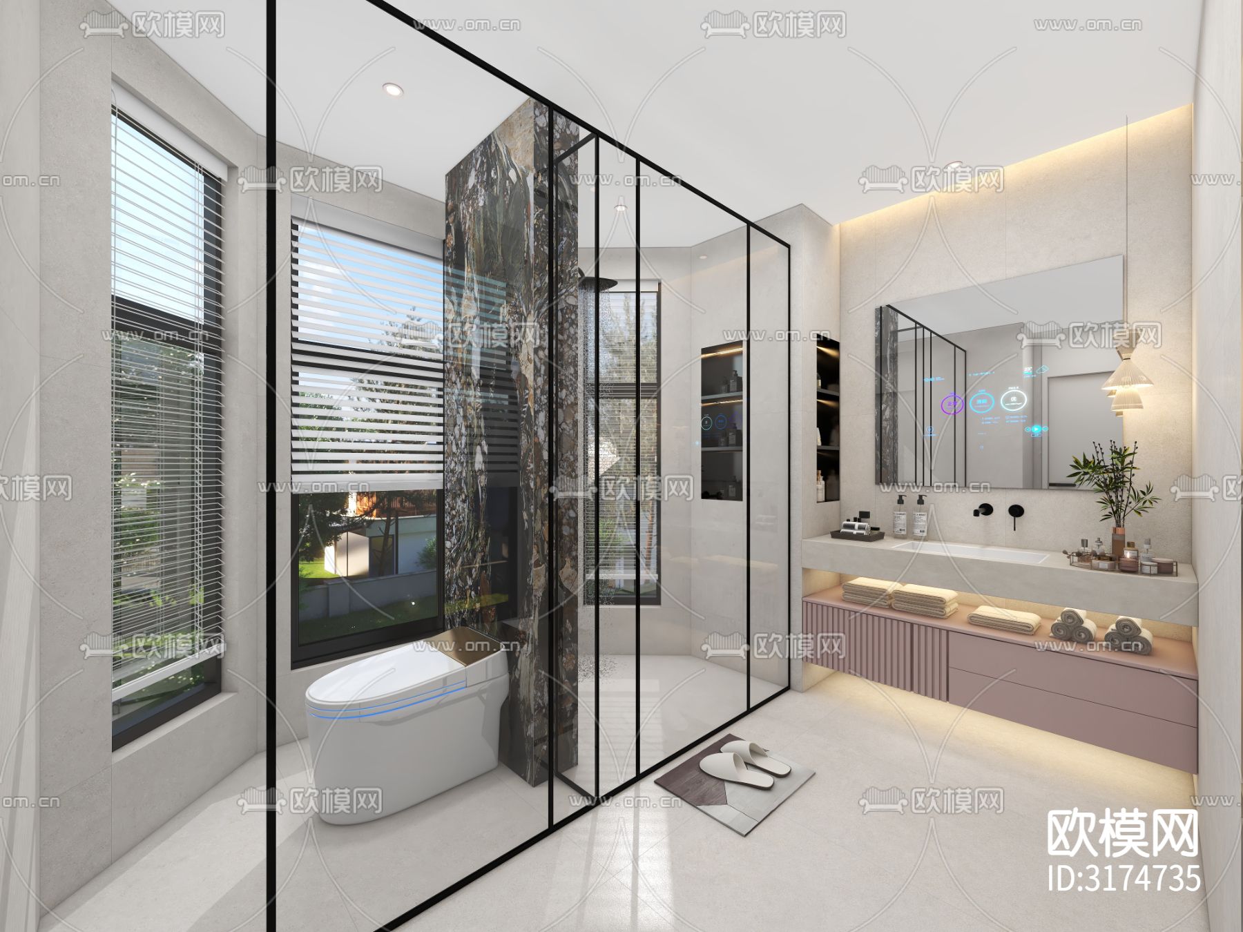 现代卫生间装修效果图下载（渲染图1）