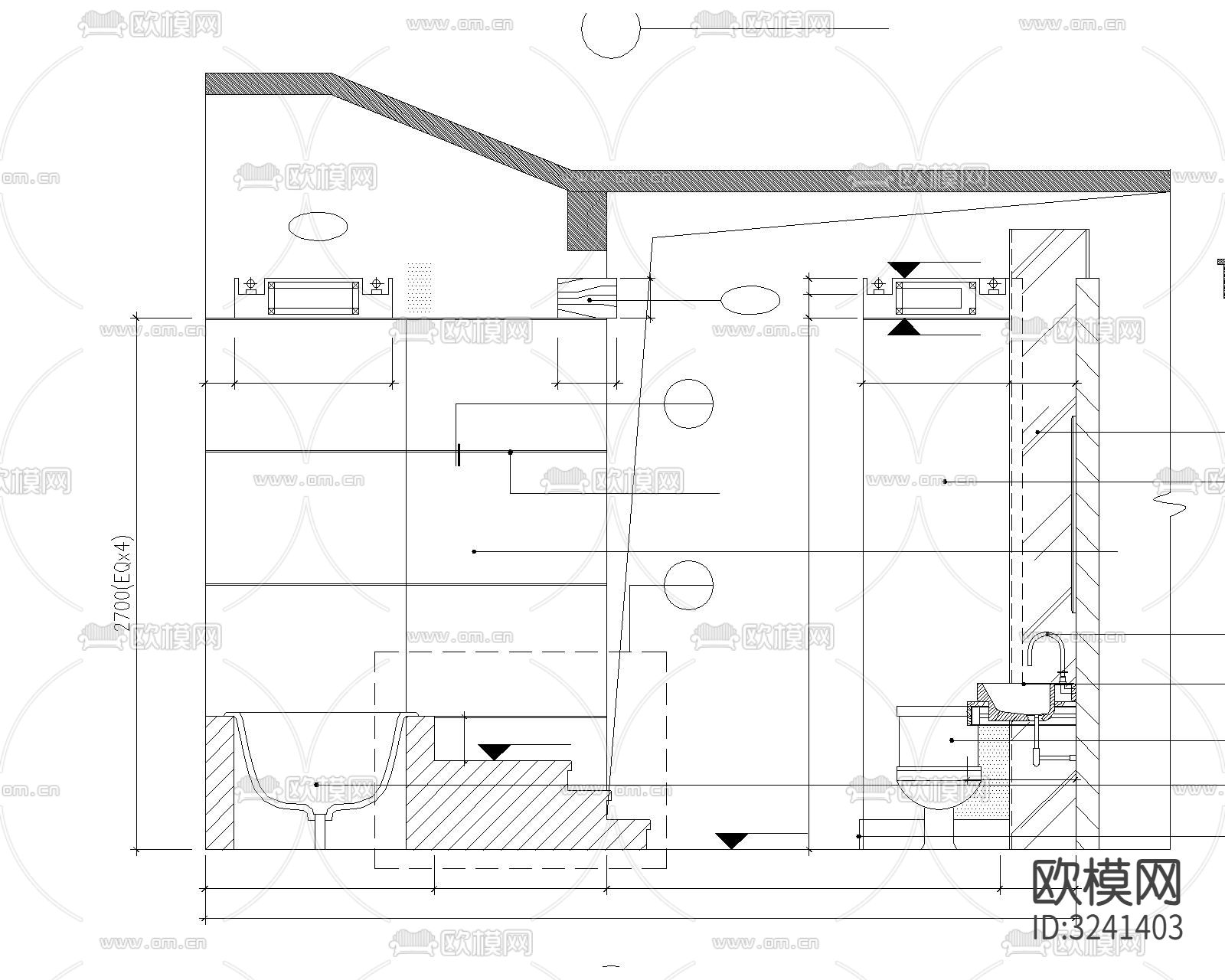 主卧卫生间cad立面图下载（渲染图2）