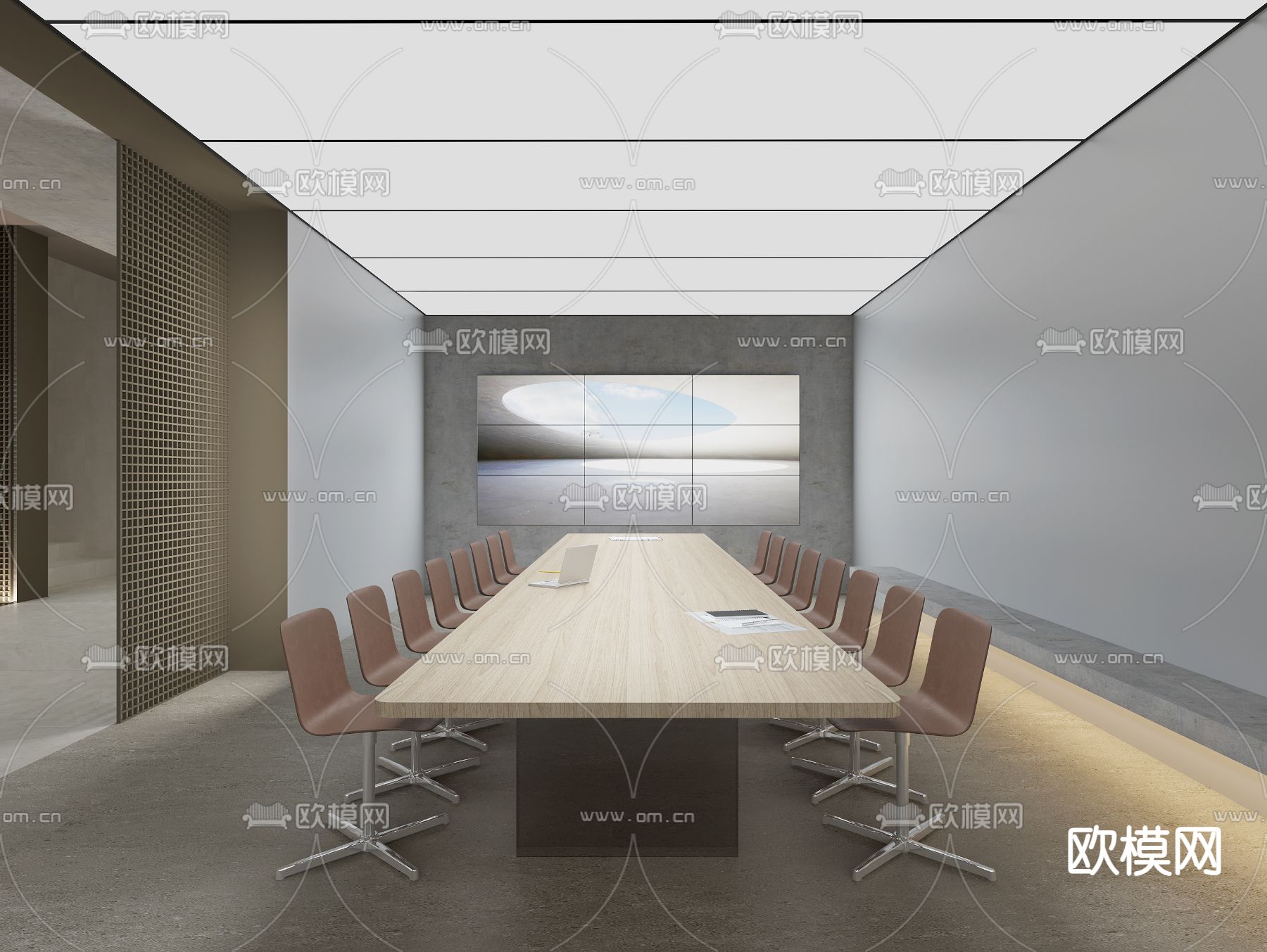 现代会议室su模型下载（渲染图1）