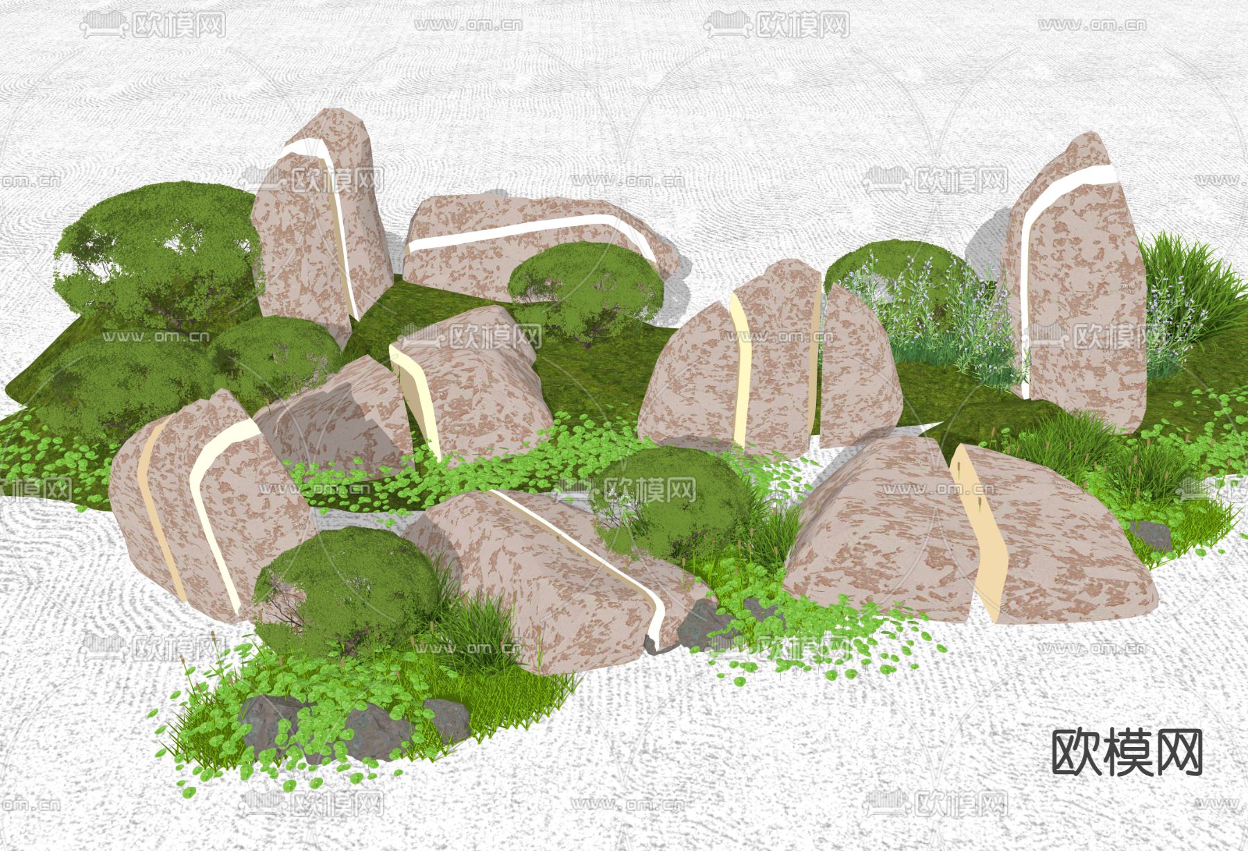 现代景观灯 石头灯 景观石su模型