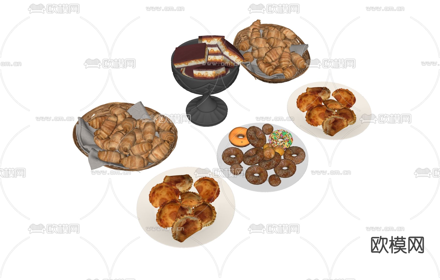 食物面食 牛角包 提拉米苏 面包圈su模型下载（渲染图1）