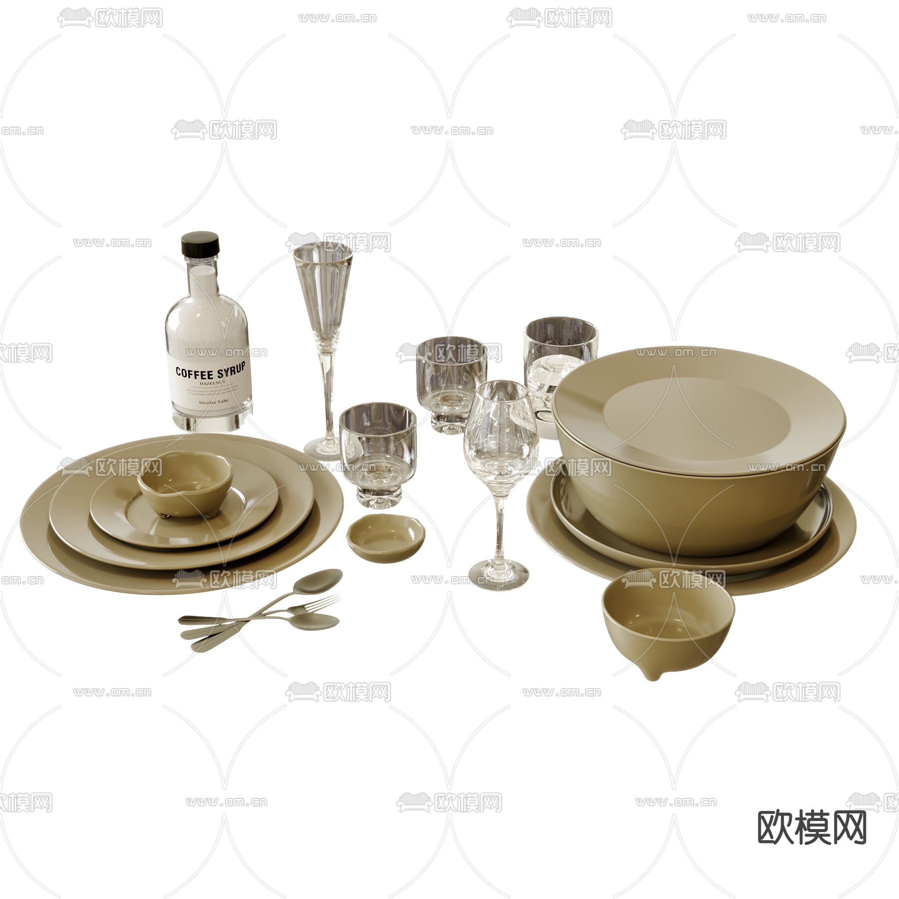 现代餐具 厨房用品3d模型下载（渲染图2）