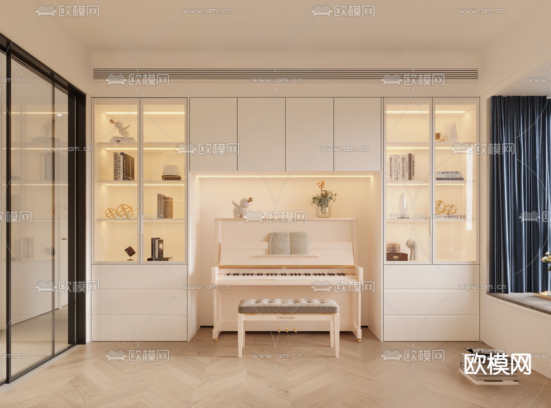 奶油风休闲室 钢琴房3d模型下载