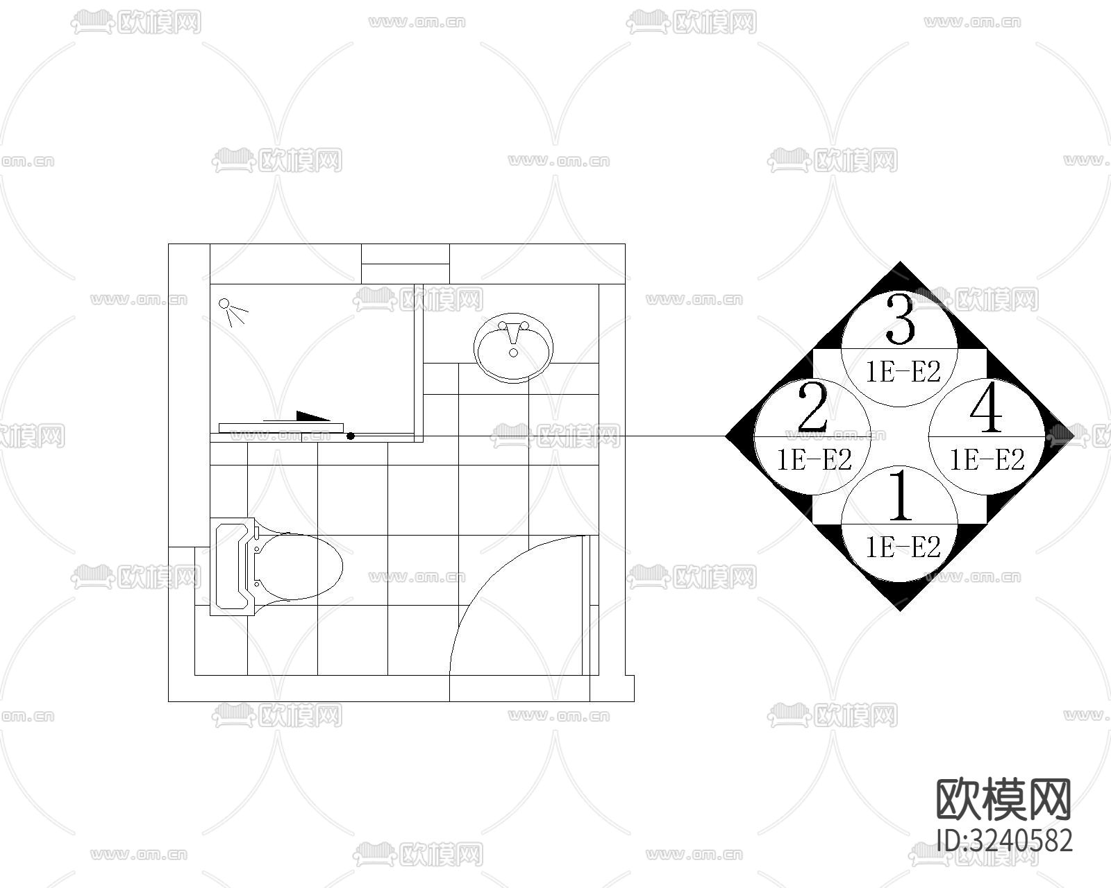 家庭卫生间cad立面图下载（渲染图4）
