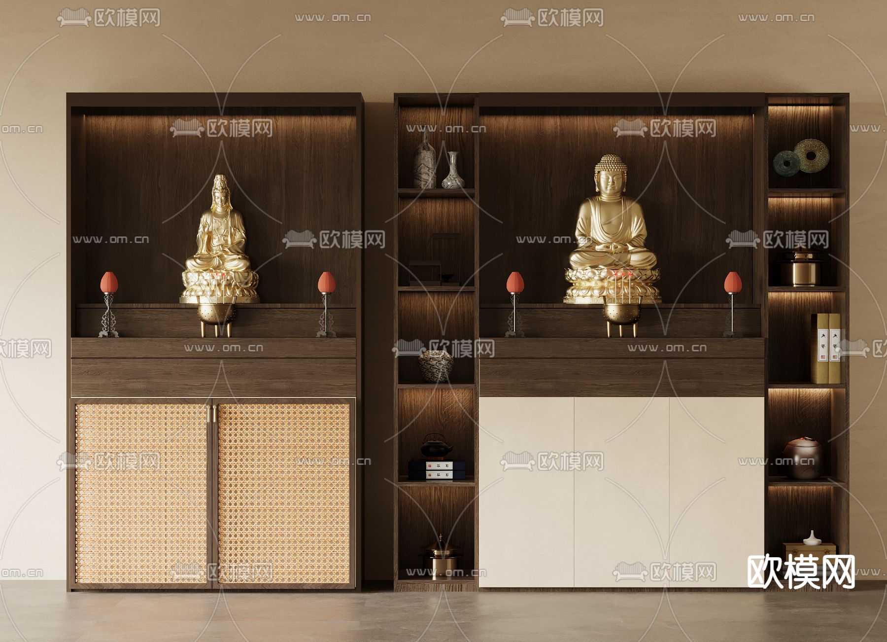新中式佛龛柜3d模型下载