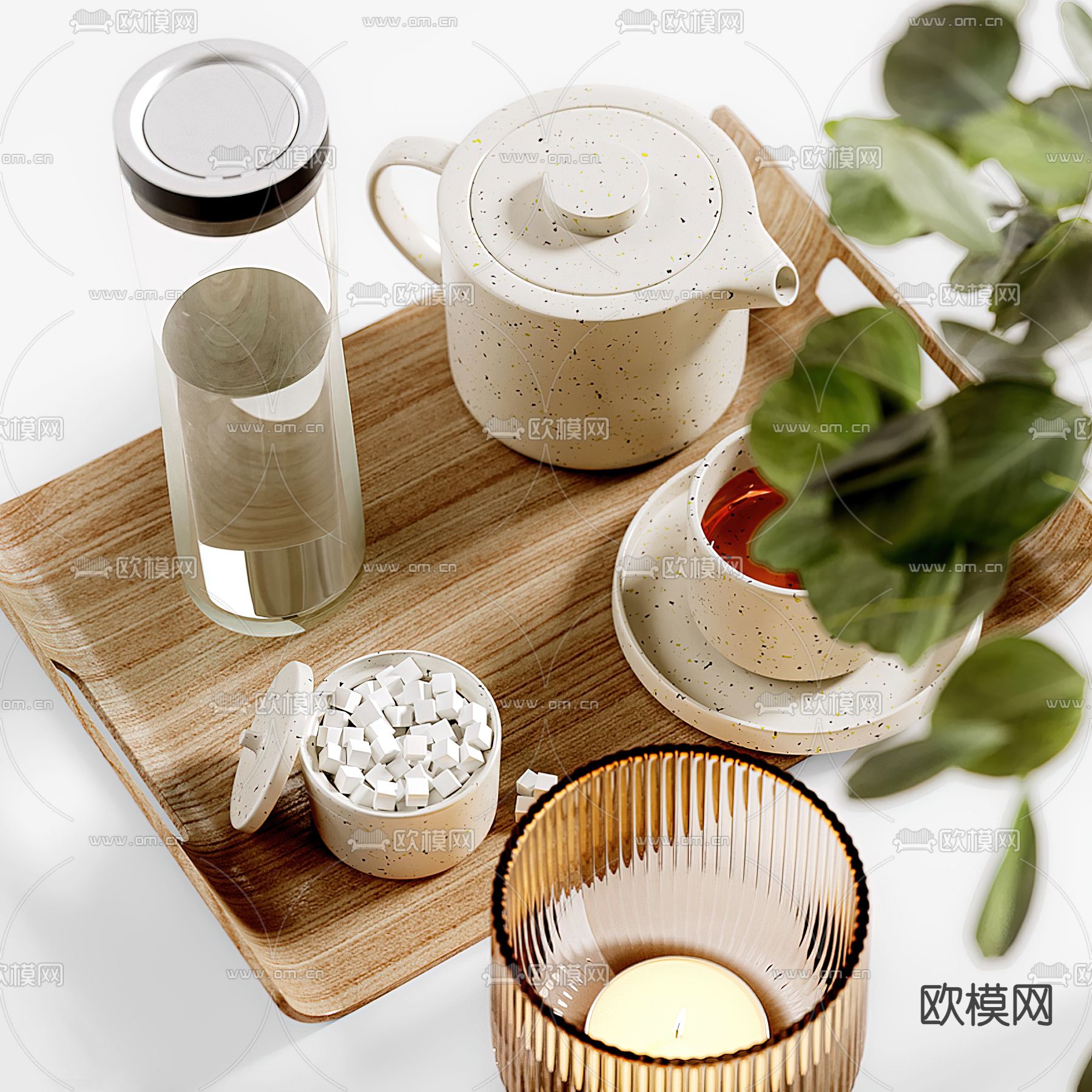 现代茶具 茶壶su模型下载（渲染图2）