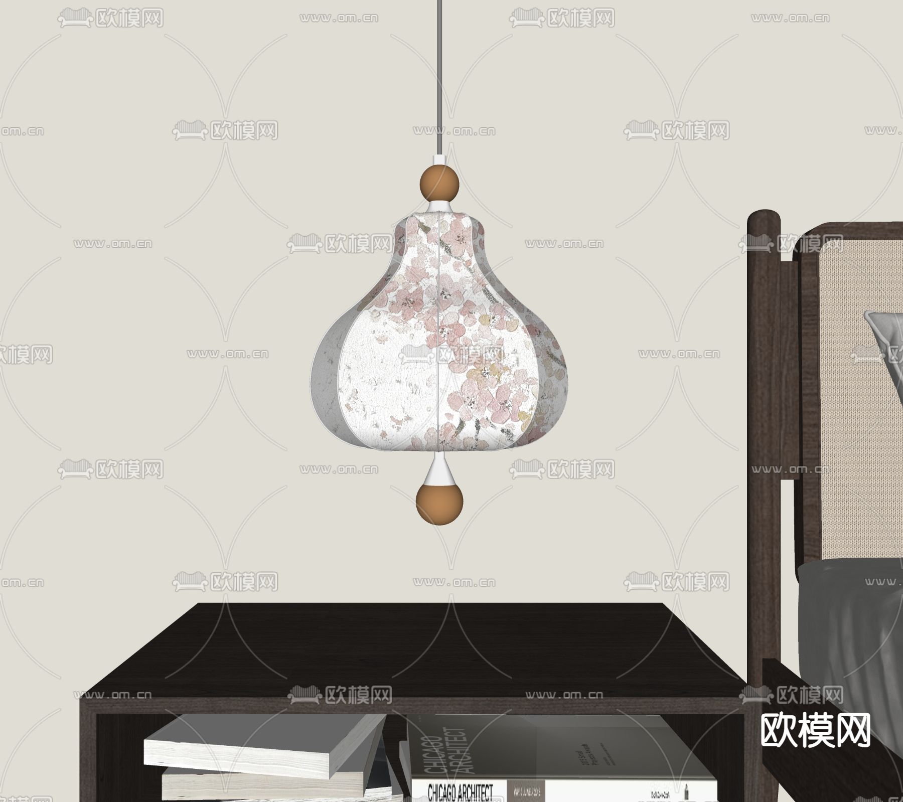 新中式床头吊灯 小吊灯su模型下载（渲染图2）