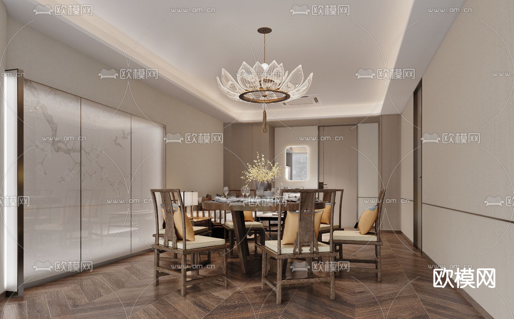 新中式餐厅包厢3d模型下载