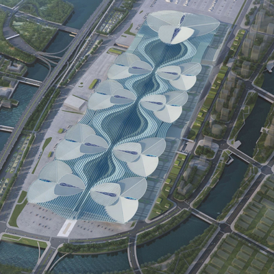  国际会展中心鸟瞰su模型 