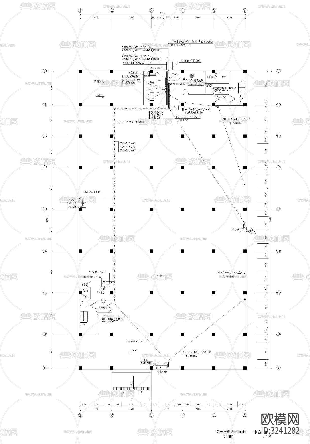 人防车库电气cad平面图下载（渲染图5）