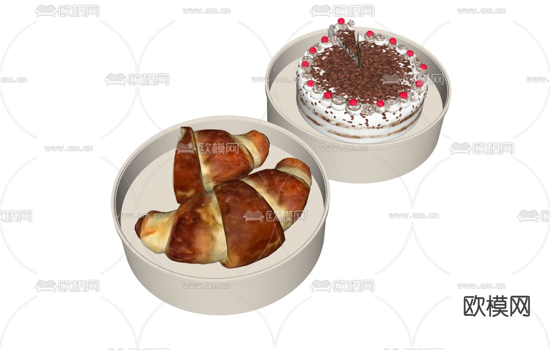 食物 奶油蛋糕 牛角包 面包su模型下载（渲染图1）