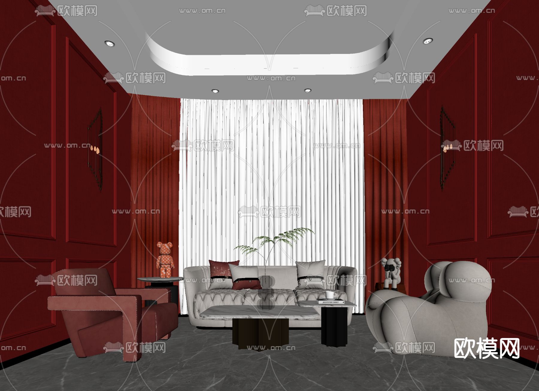 简欧接待区su模型下载（渲染图1）