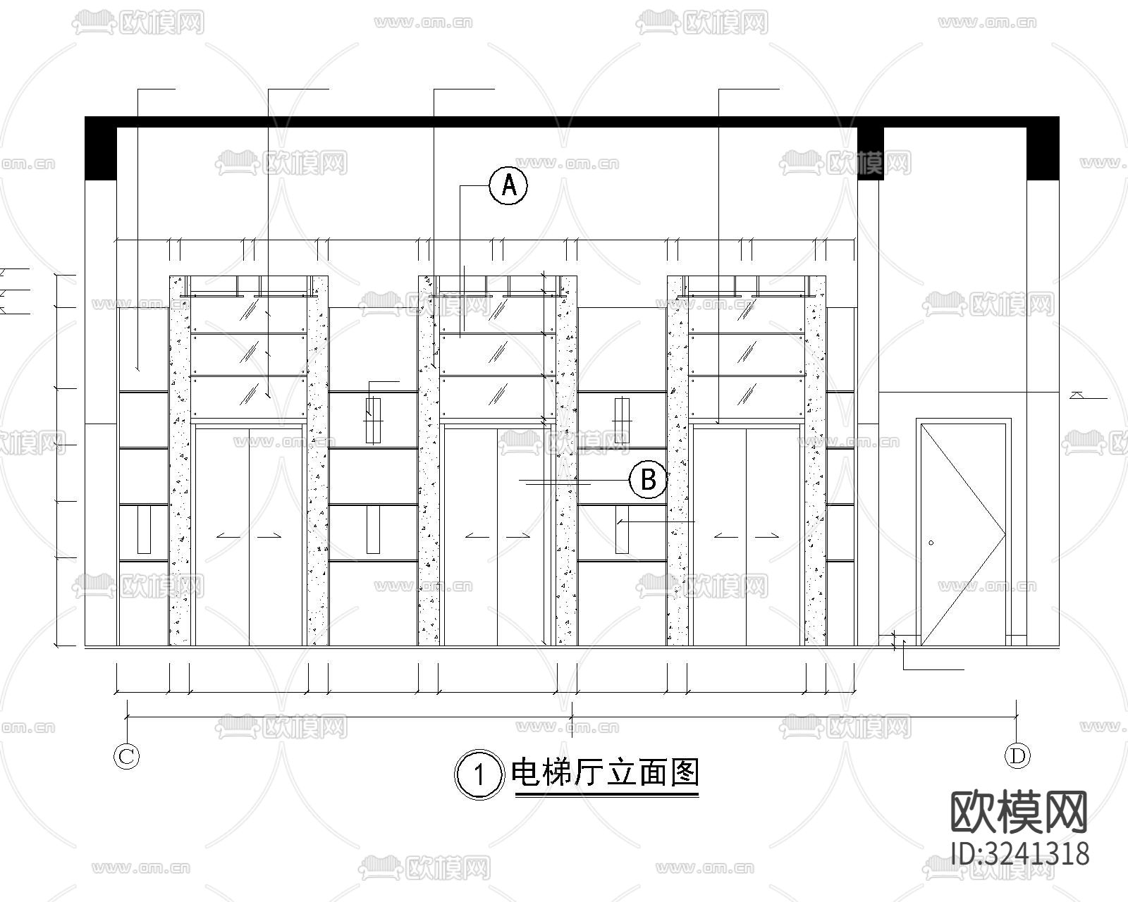 办公楼电梯厅cad平面图下载（渲染图4）