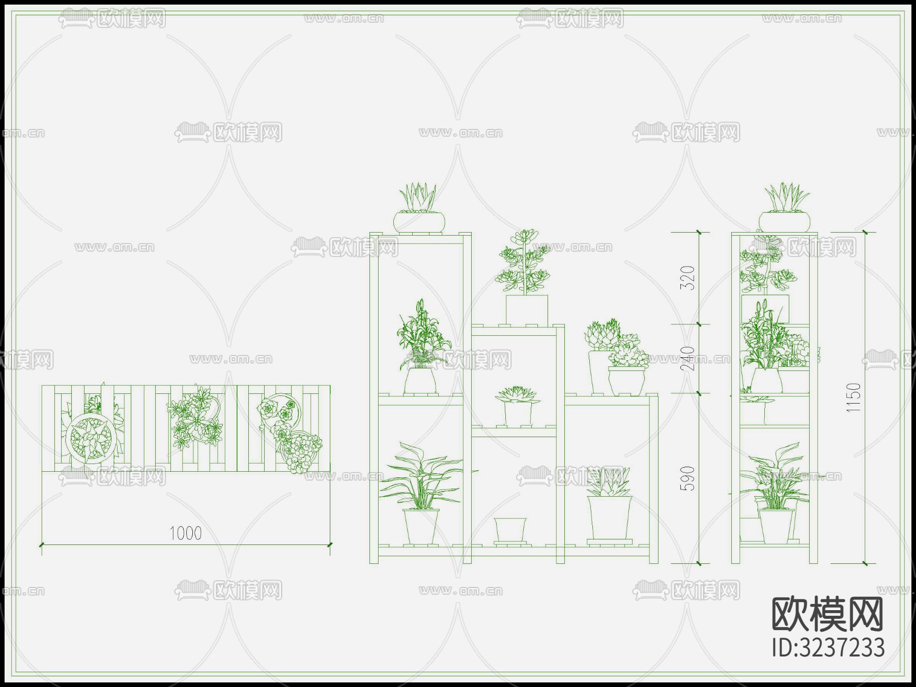物 花架 盆栽 花盆cad立面图下载