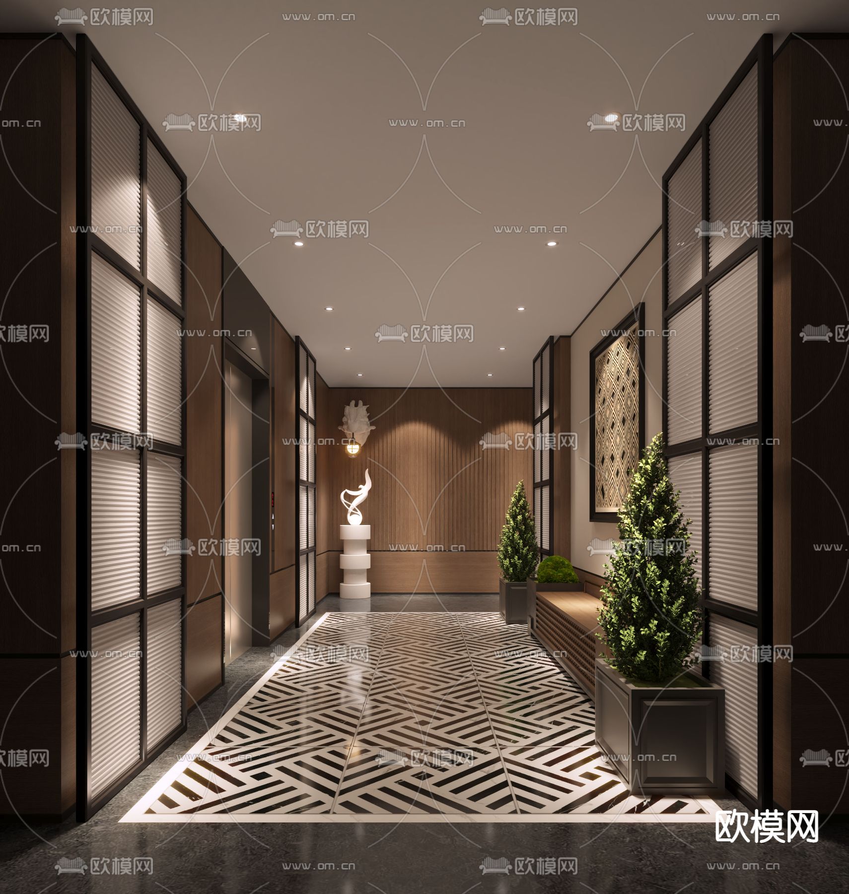 新中式 走廊过道 3d模型下载