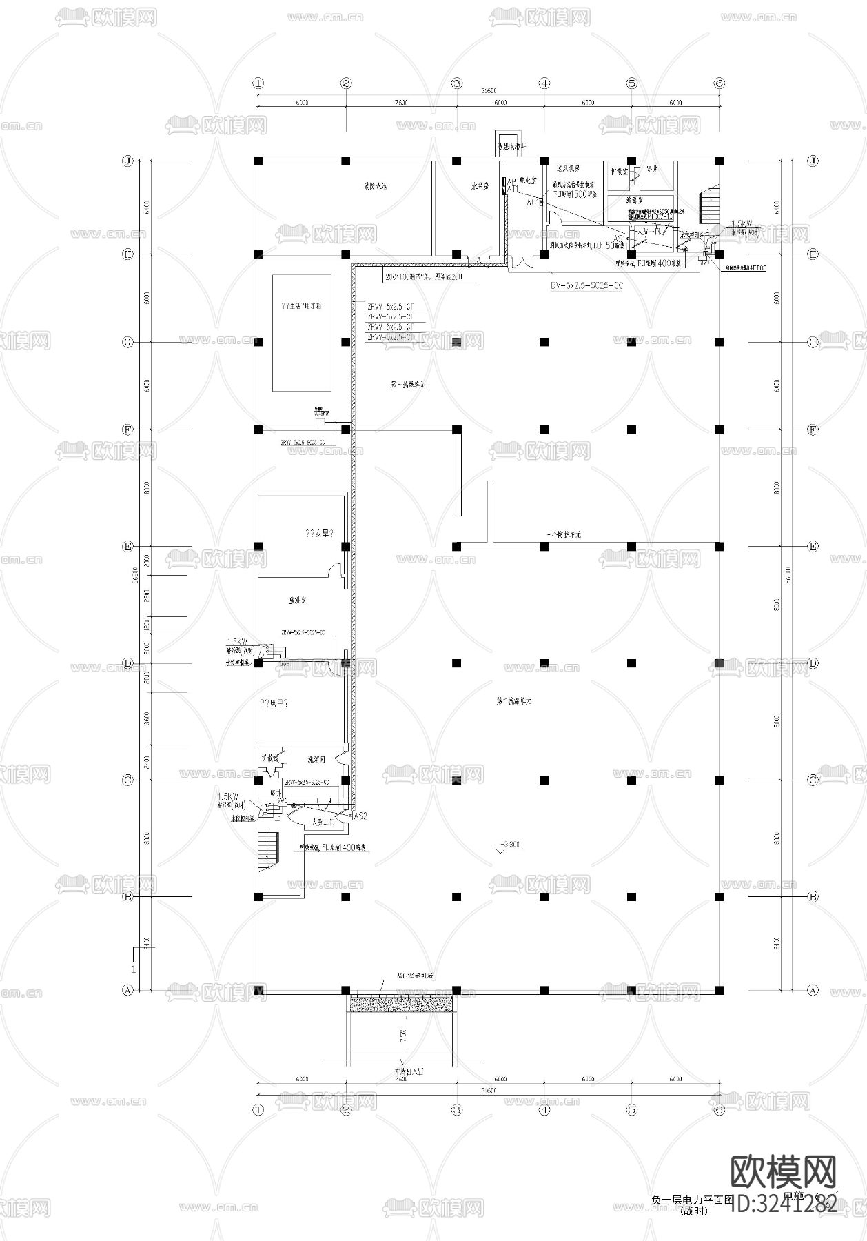 人防车库电气cad平面图下载（渲染图6）