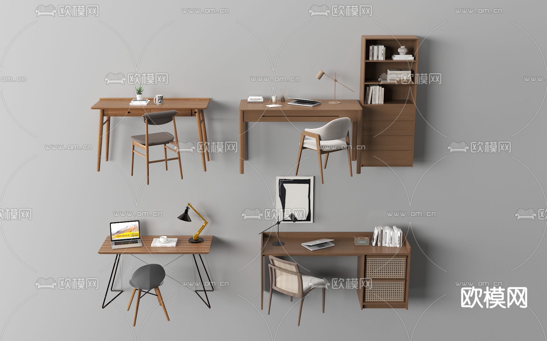 现代书桌 学习桌su模型下载（渲染图1）