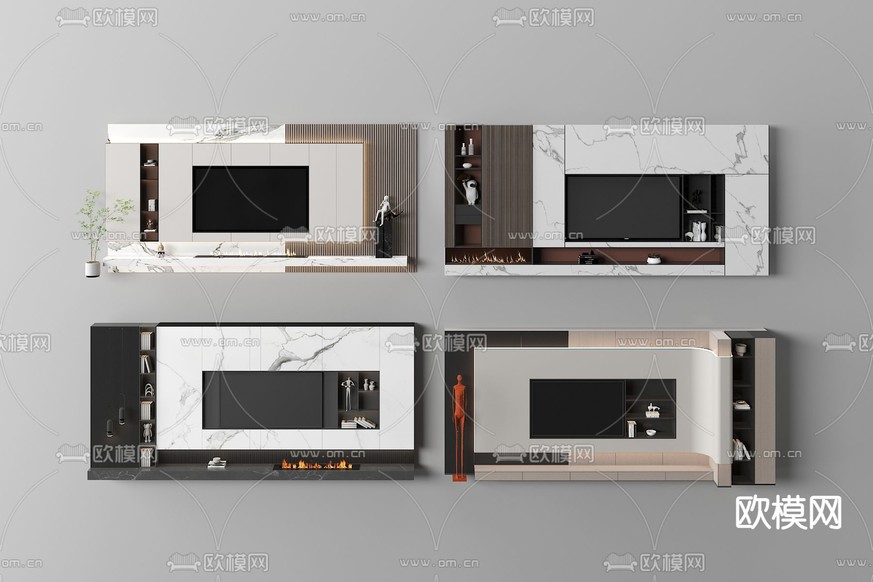 现代电视背景墙3d模型下载