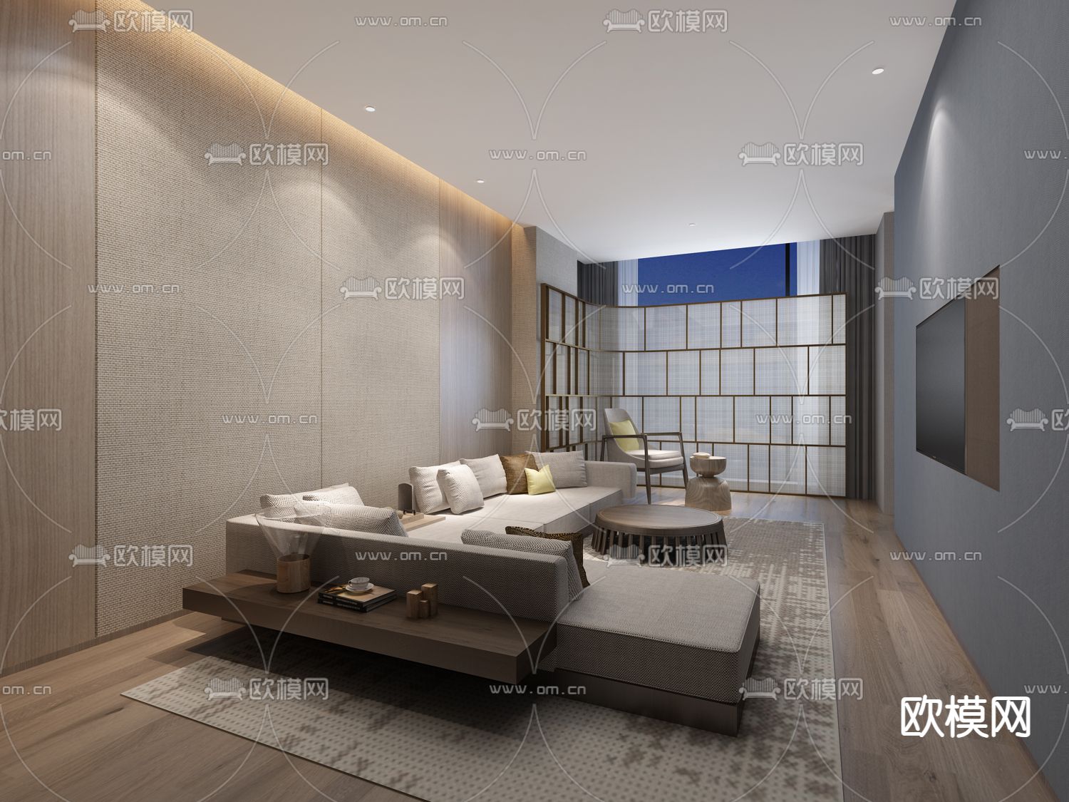 现代酒店套房3d模型下载（渲染图2）