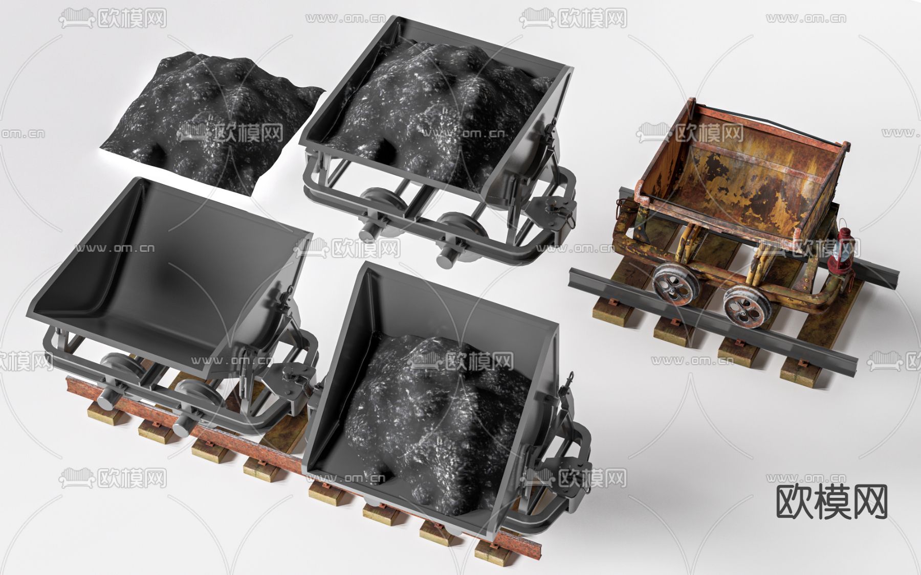 挖煤车 采矿车 云矿车 轨道车su模型下载（渲染图1）