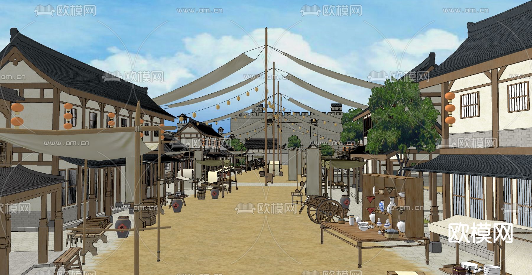 古风城镇 古镇su模型下载（渲染图3）