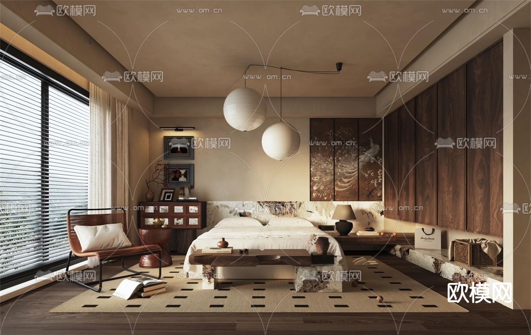 中古风卧室 主卧 主人房su模型下载（渲染图1）