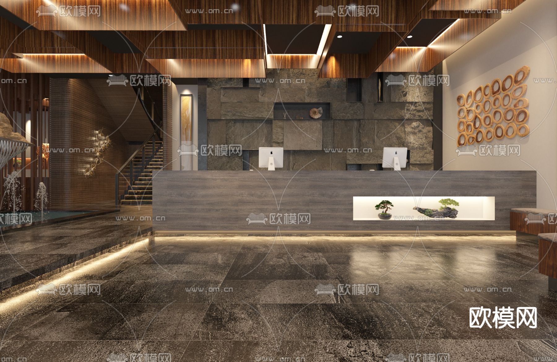 侘寂西餐厅 全日制餐厅3d模型下载（渲染图1）