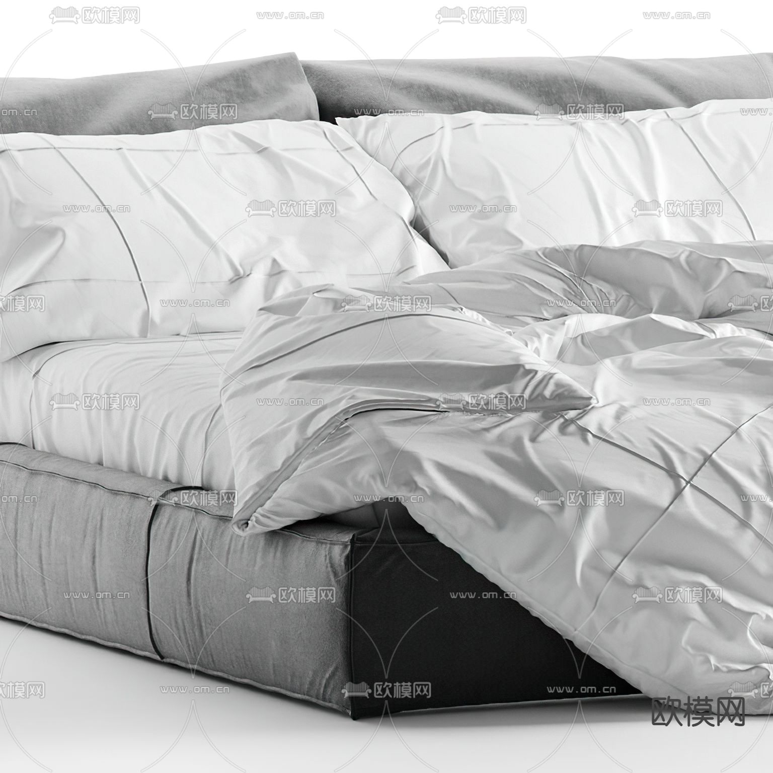 Baxter 高级灰双人床3d模型下载（渲染图3）