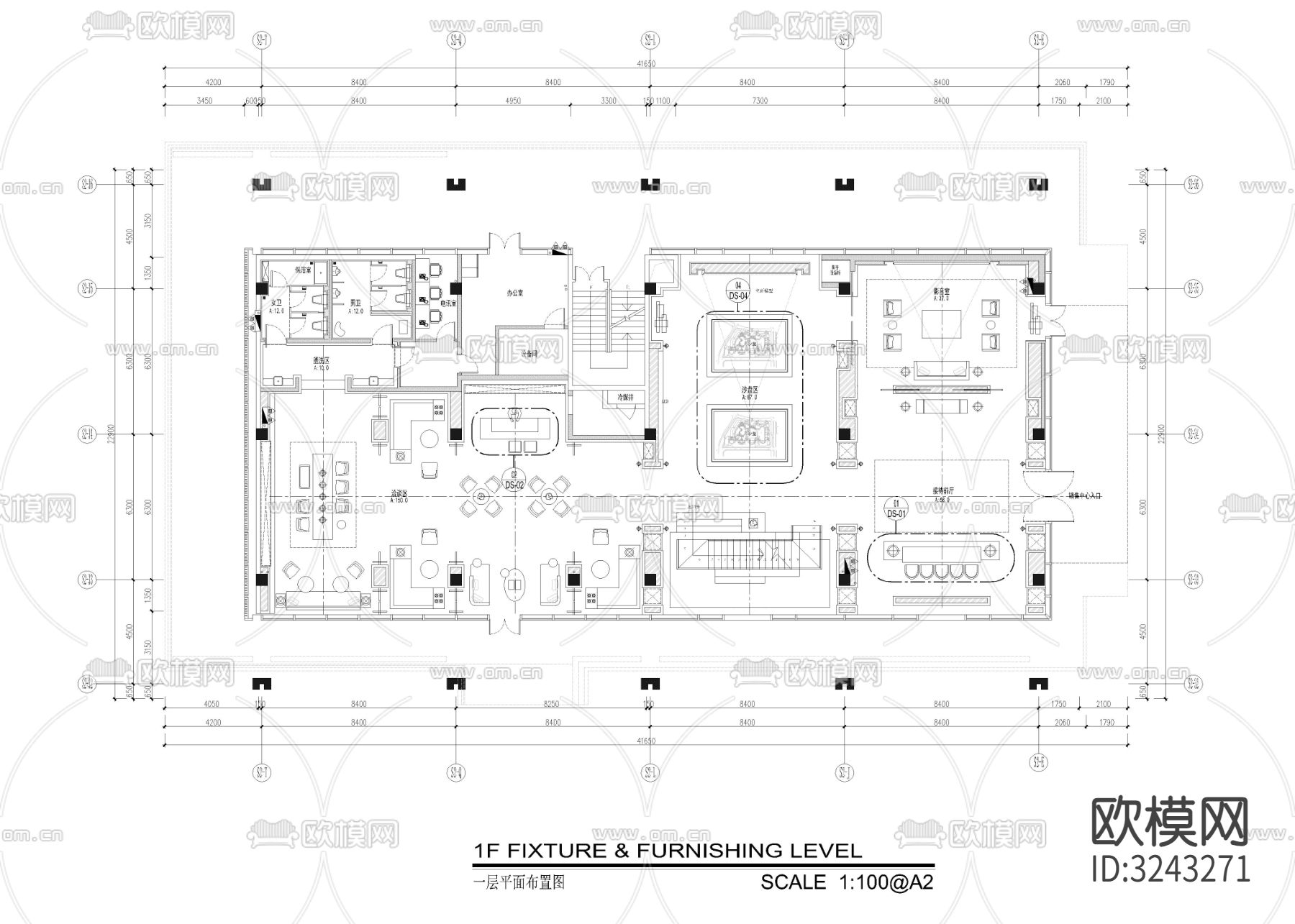 1060㎡售楼处cad平面图下载（渲染图1）