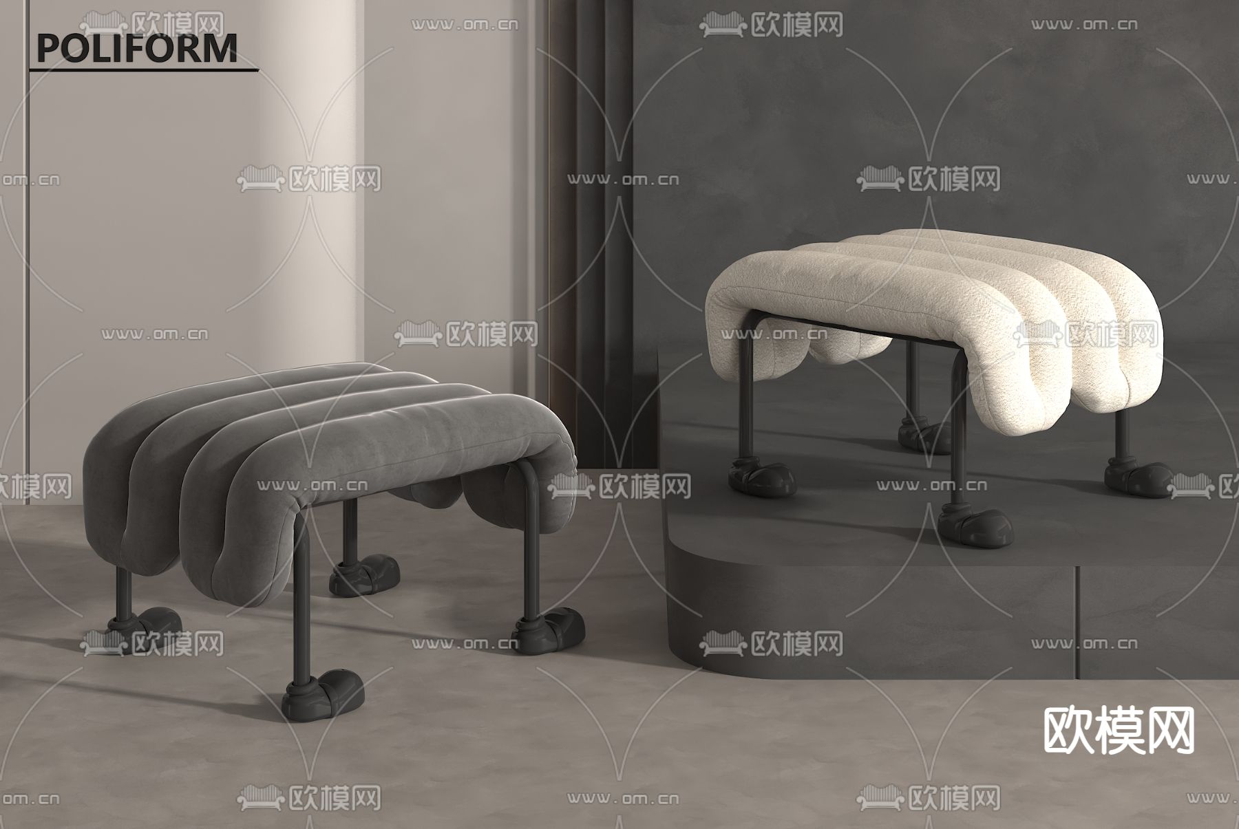 现代沙发凳 矮凳 凳子 圆凳su模型下载（渲染图1）