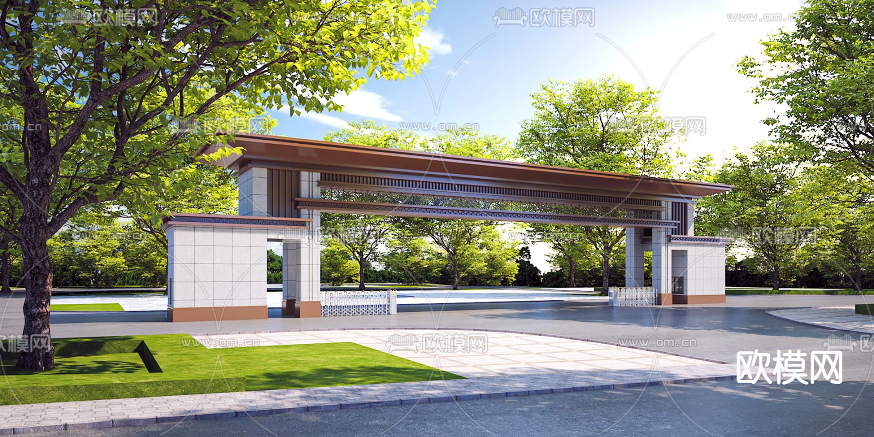 中式门头门面  景观大门3d模型下载