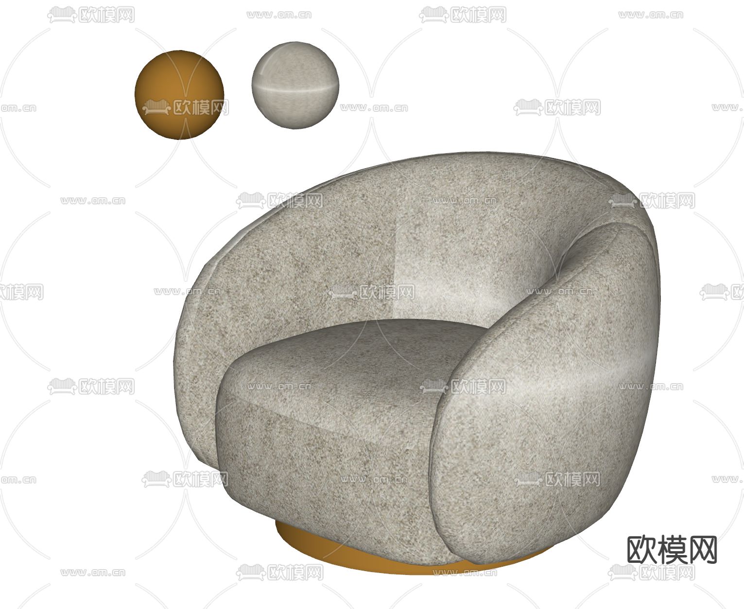奶油风单人沙发su模型下载（渲染图1）
