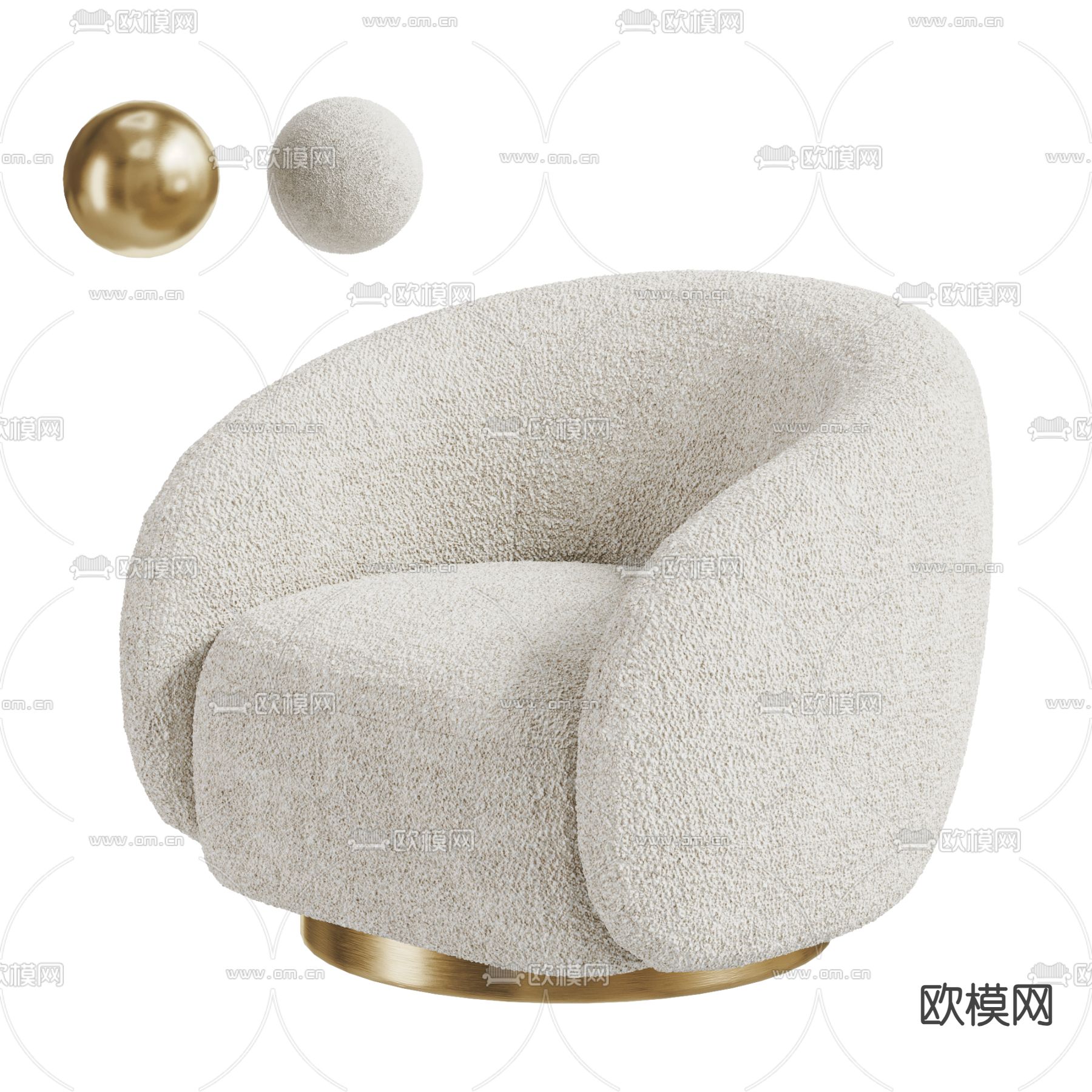 奶油风单人沙发su模型下载（渲染图2）