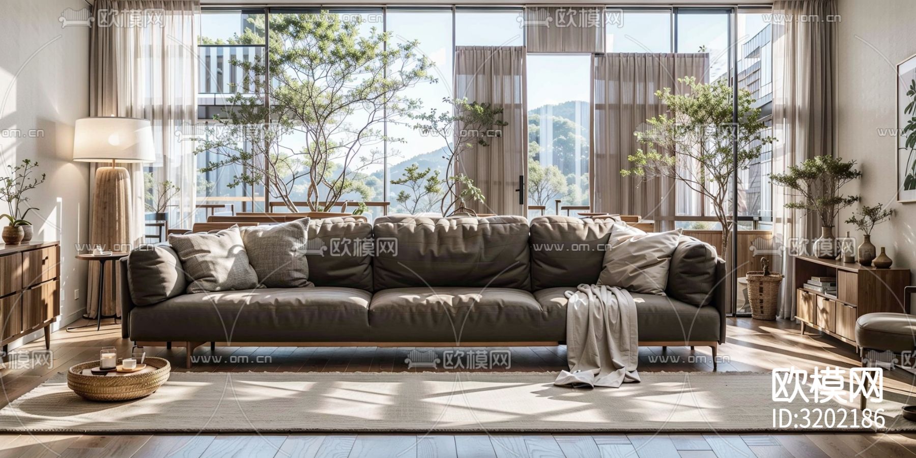 原木风客厅装修效果图下载（渲染图4）