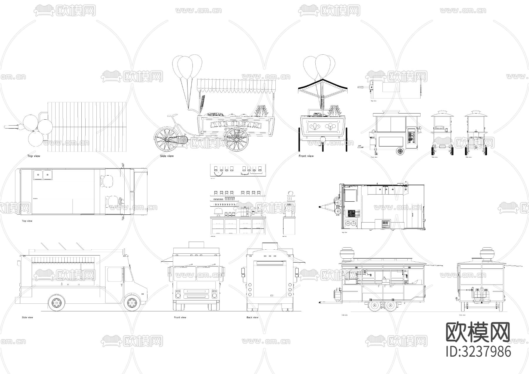 小吃快餐车cad图库下载（渲染图1）