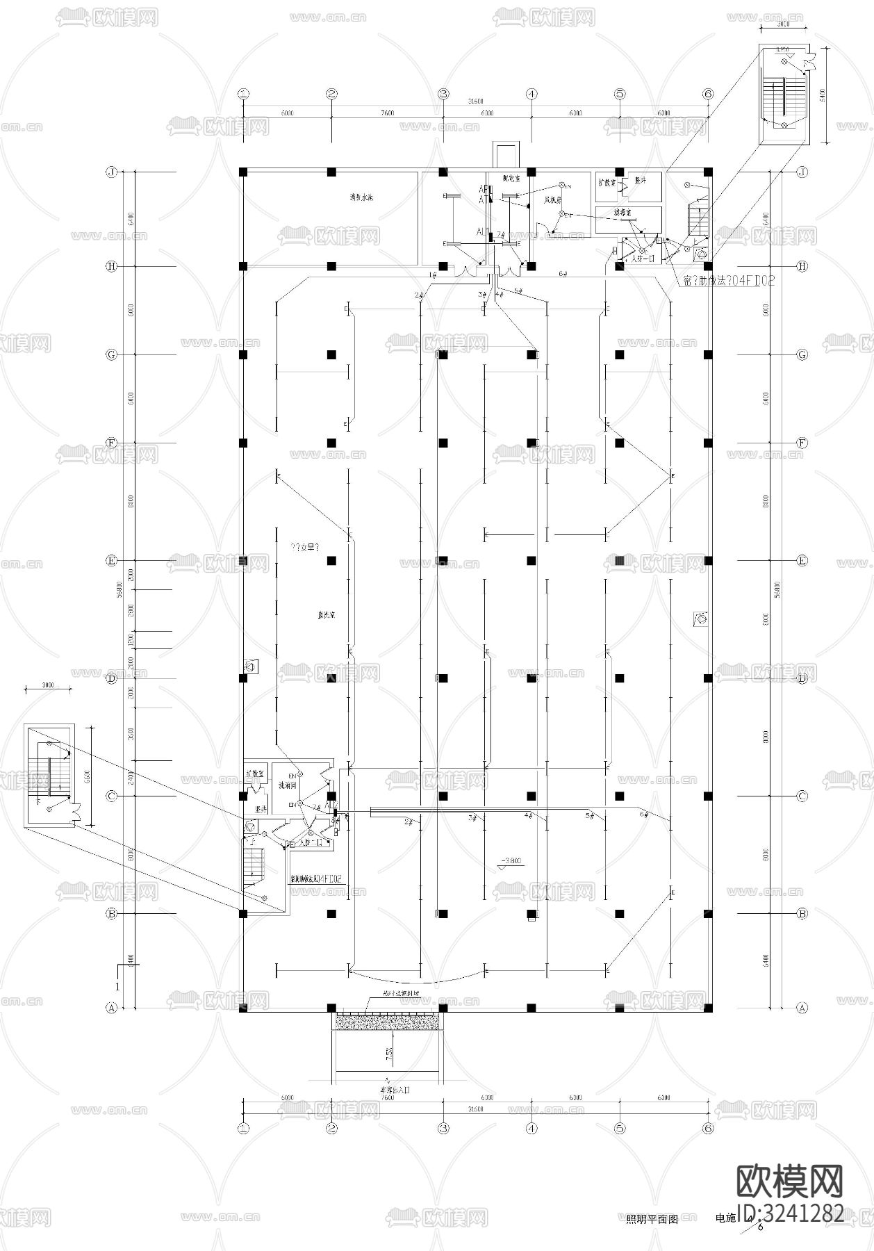 人防车库电气cad平面图下载（渲染图4）