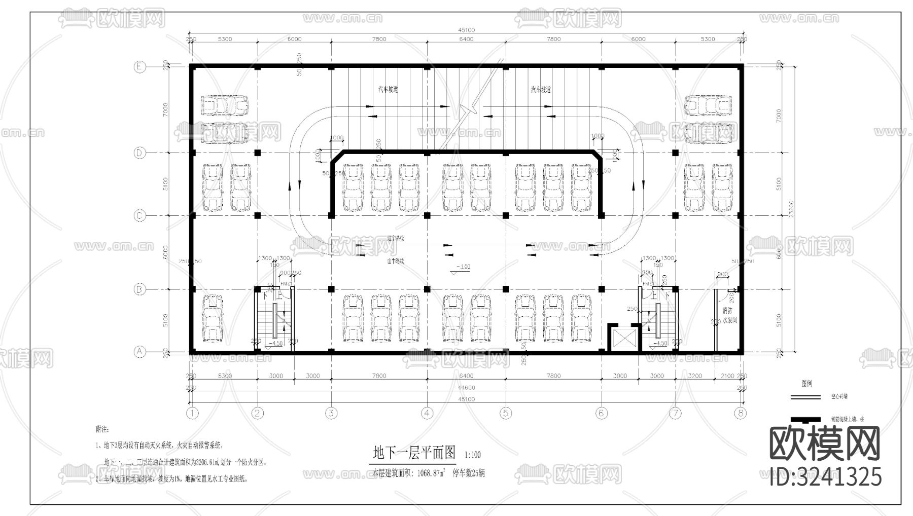汽车库建筑cad平面图下载（渲染图2）