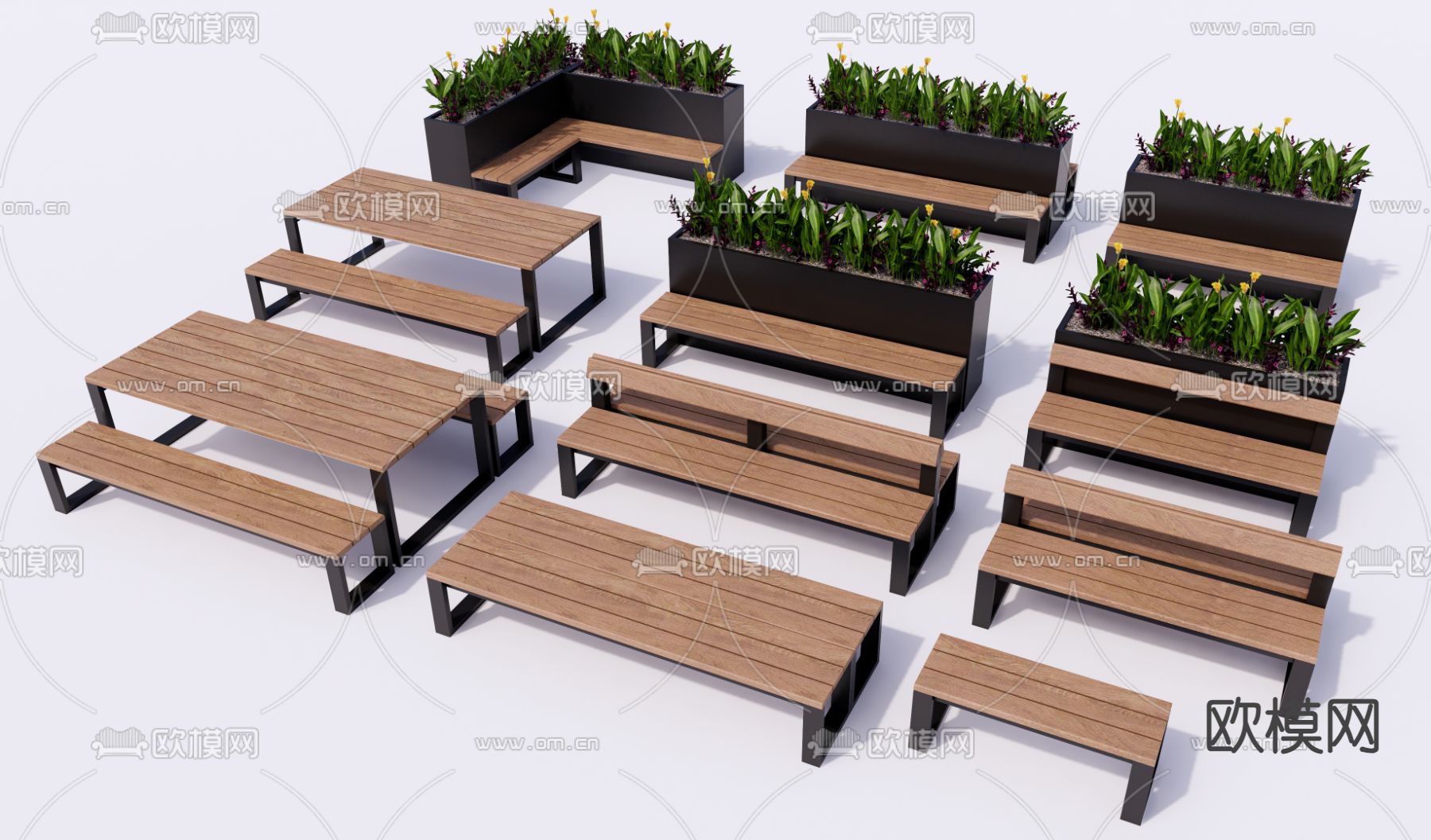 现代景观座椅 公园座椅 户外座椅su模型下载（渲染图2）