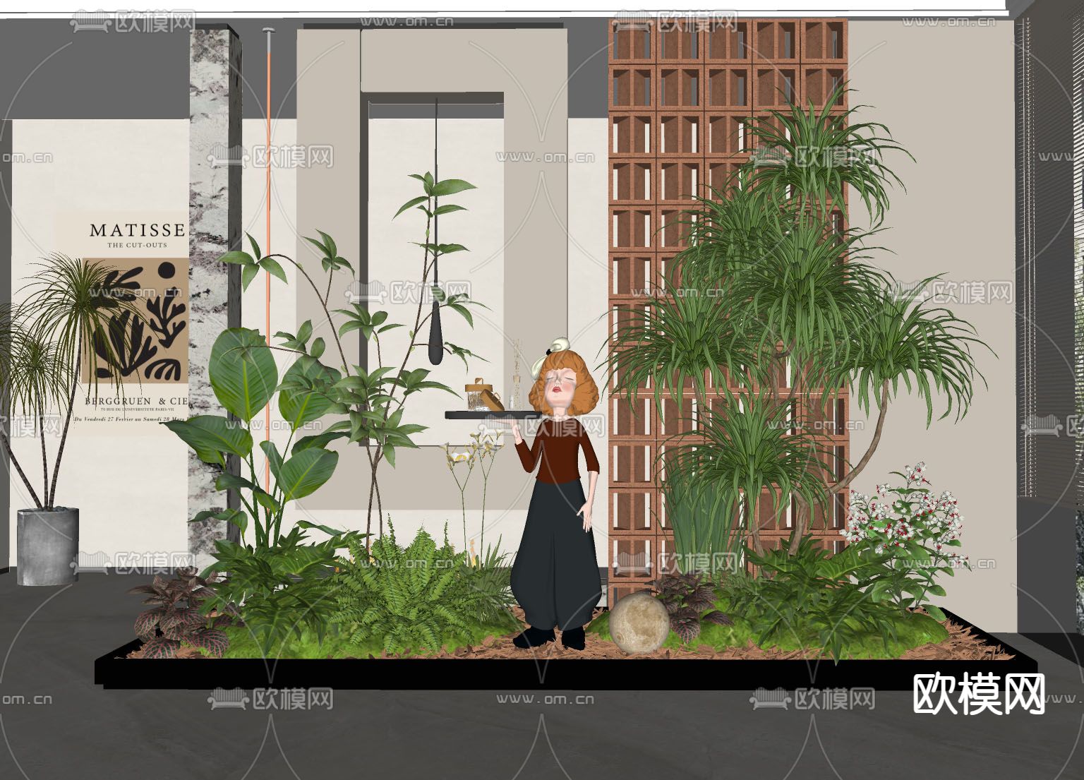 室内植物 植物堆 花镜 庭院小品su模型下载（渲染图1）