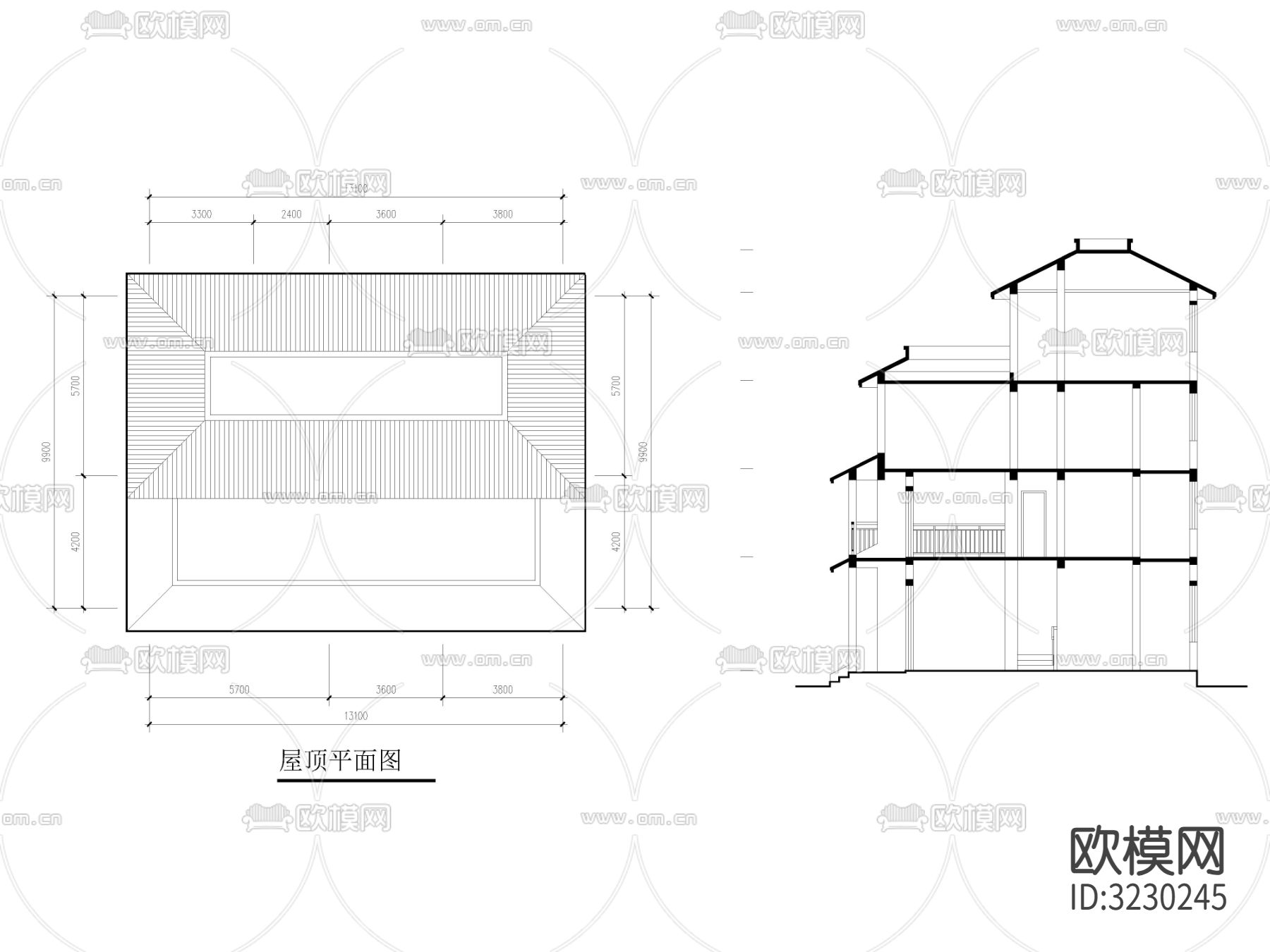 现代农村自建房 自建别墅 独栋别墅CAD平面图下载（渲染图3）