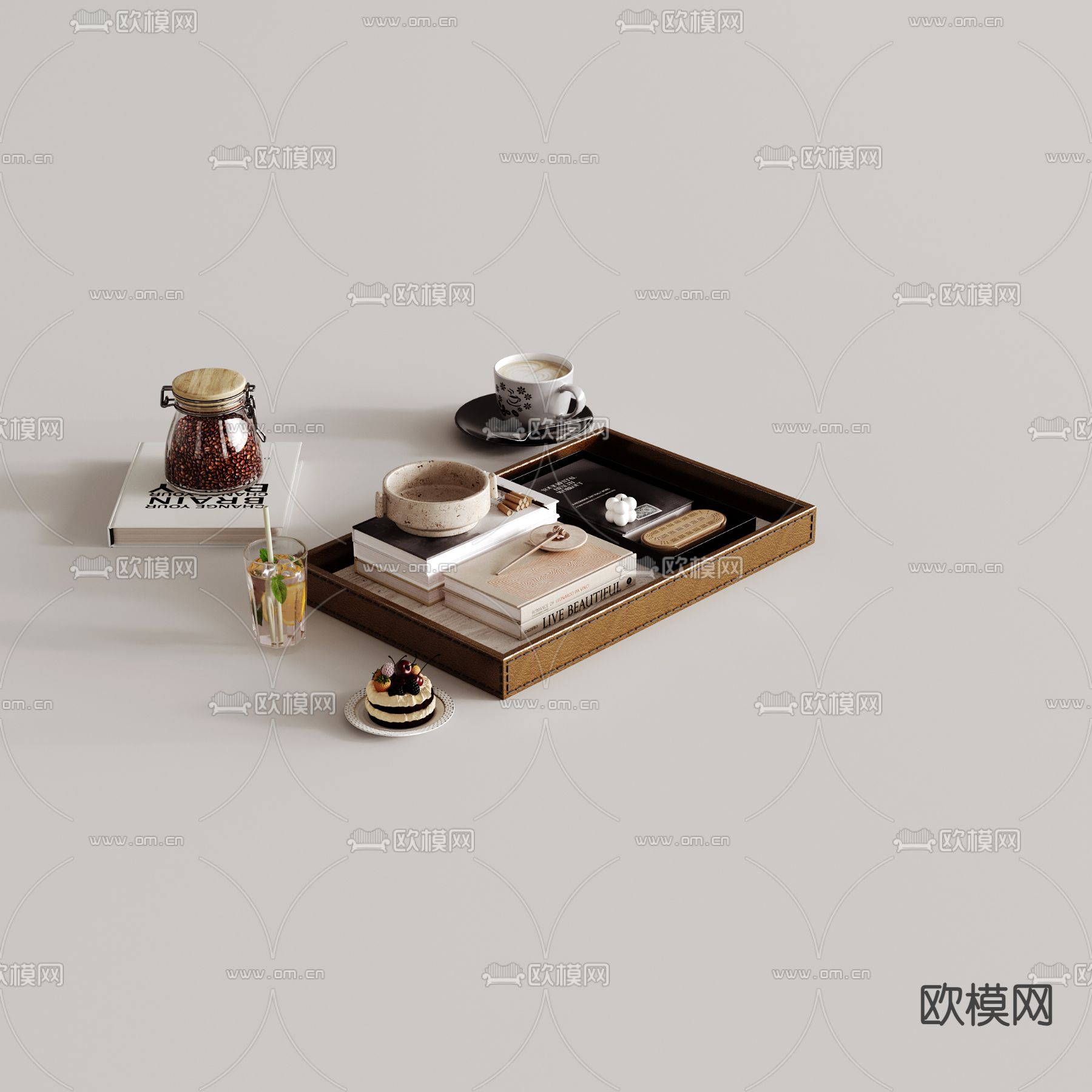 咖啡 托盘 书本蛋糕su模型下载（渲染图1）