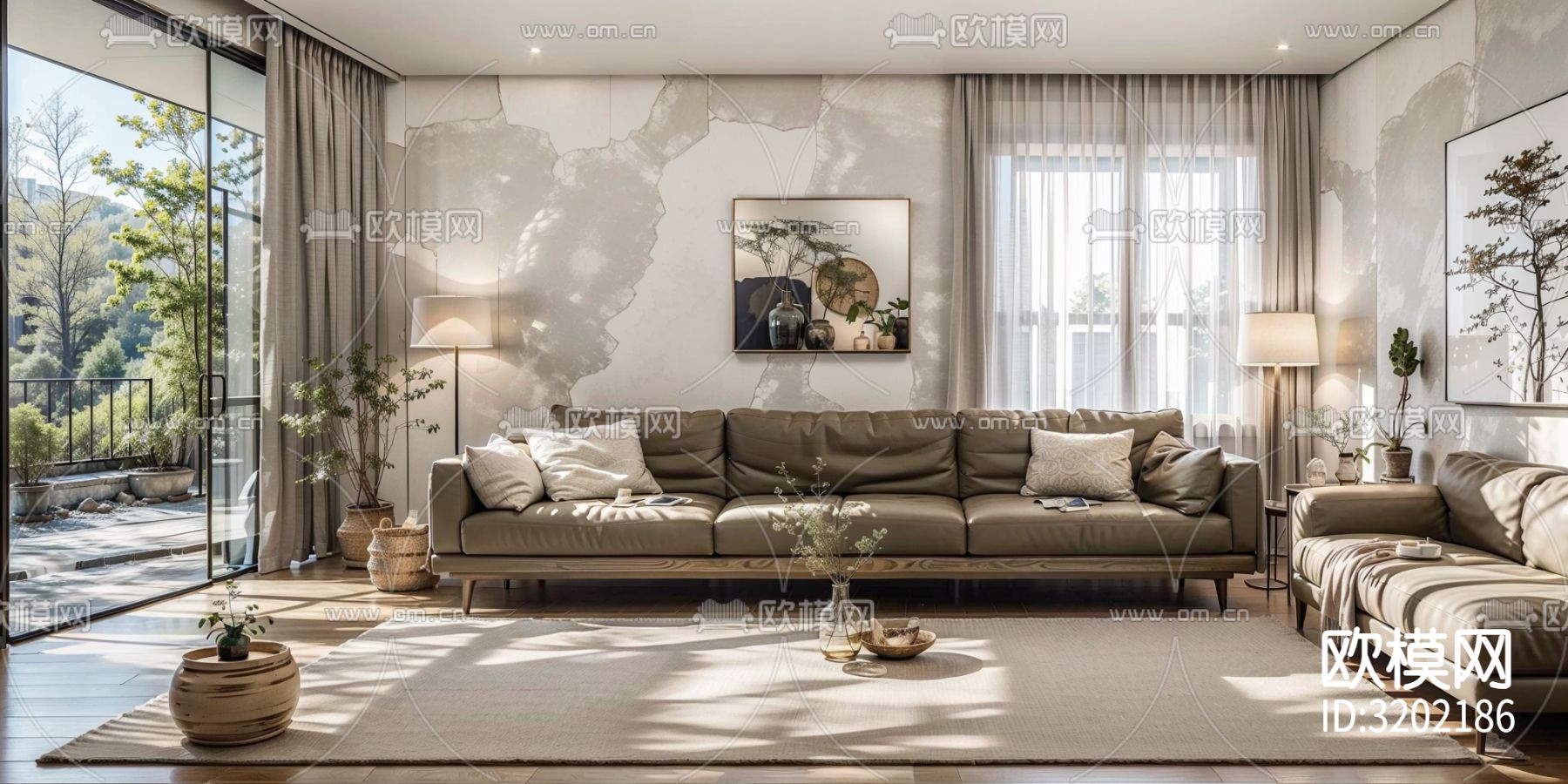 原木风客厅装修效果图下载（渲染图2）