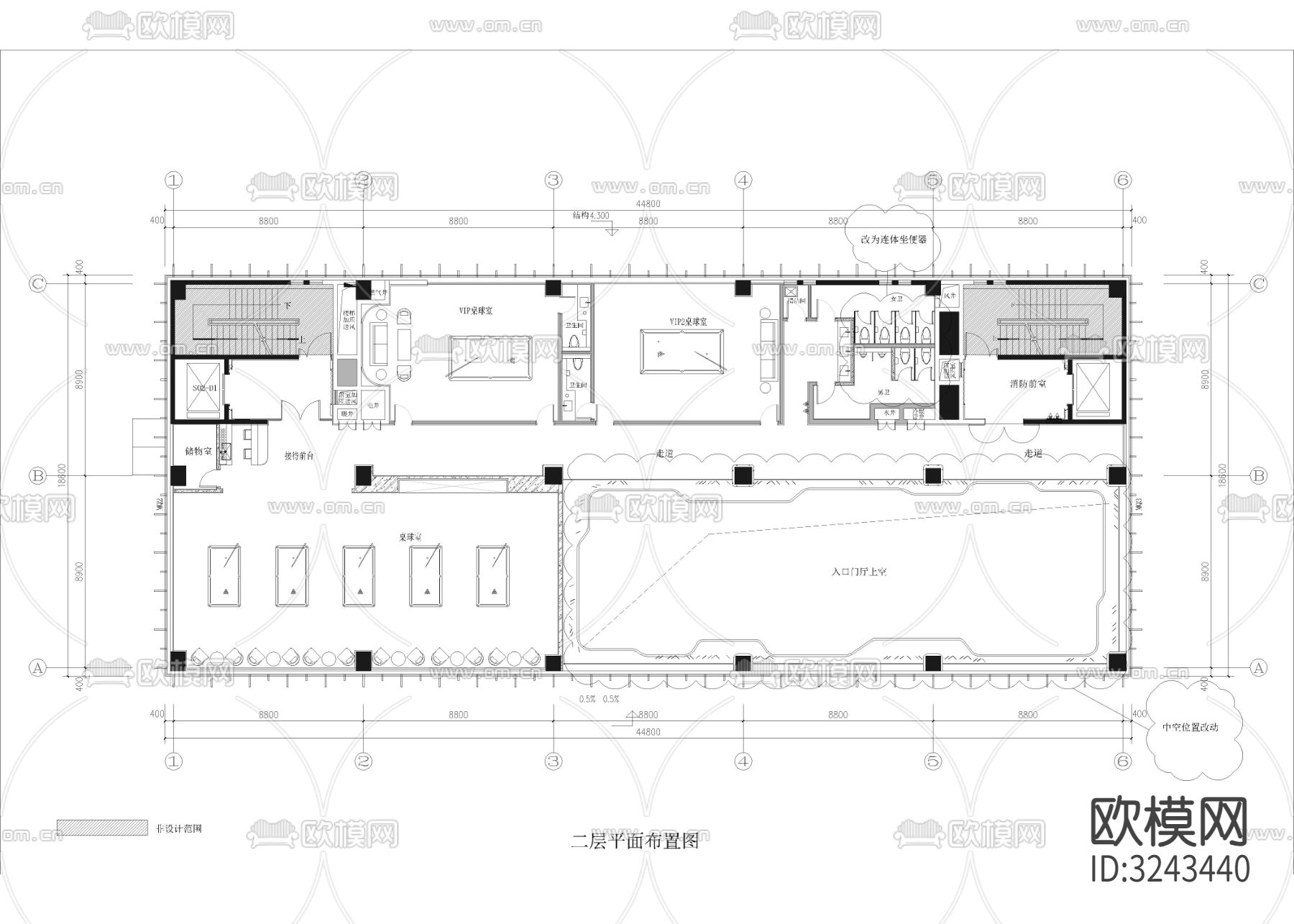 1670㎡售楼处cad平面图下载（渲染图2）
