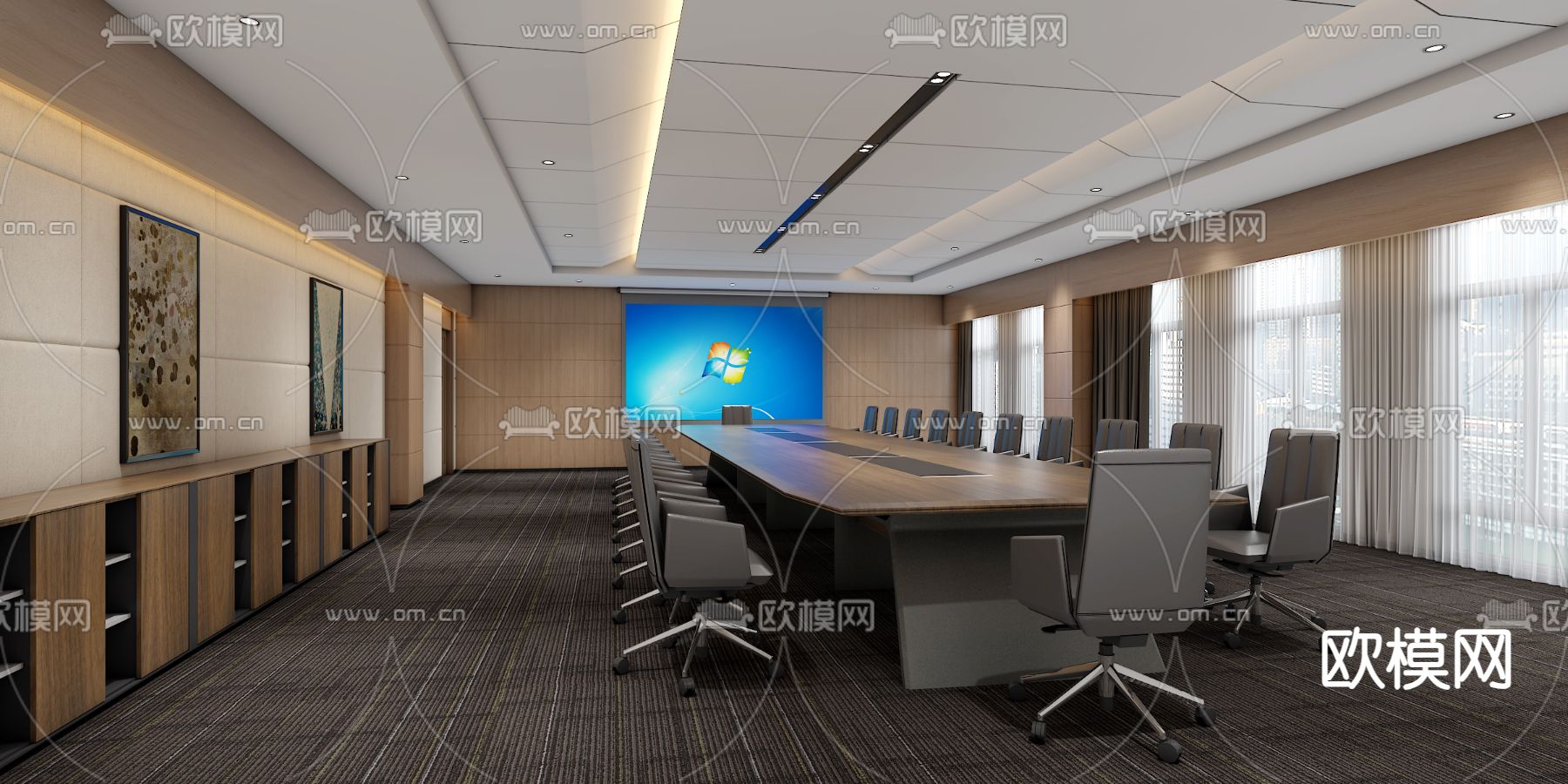 现代会议室3d模型下载